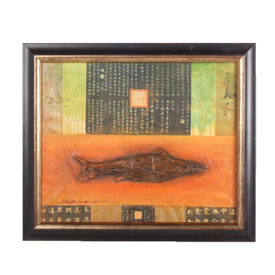 Luden Mixed Media Fish and Japanese Text