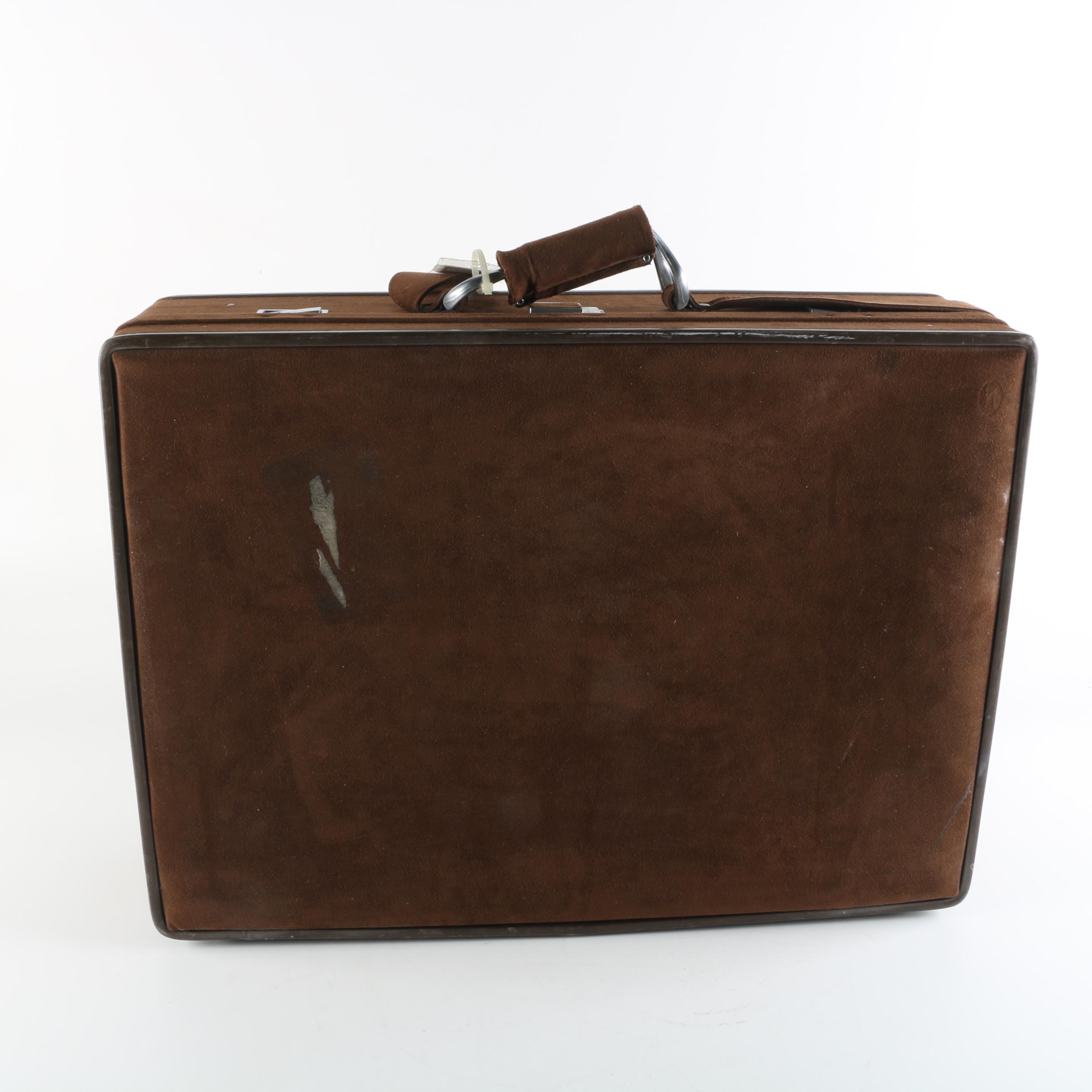 Vintage Hartmann Brown Suede Hardcover Suitcase with Signature Lining