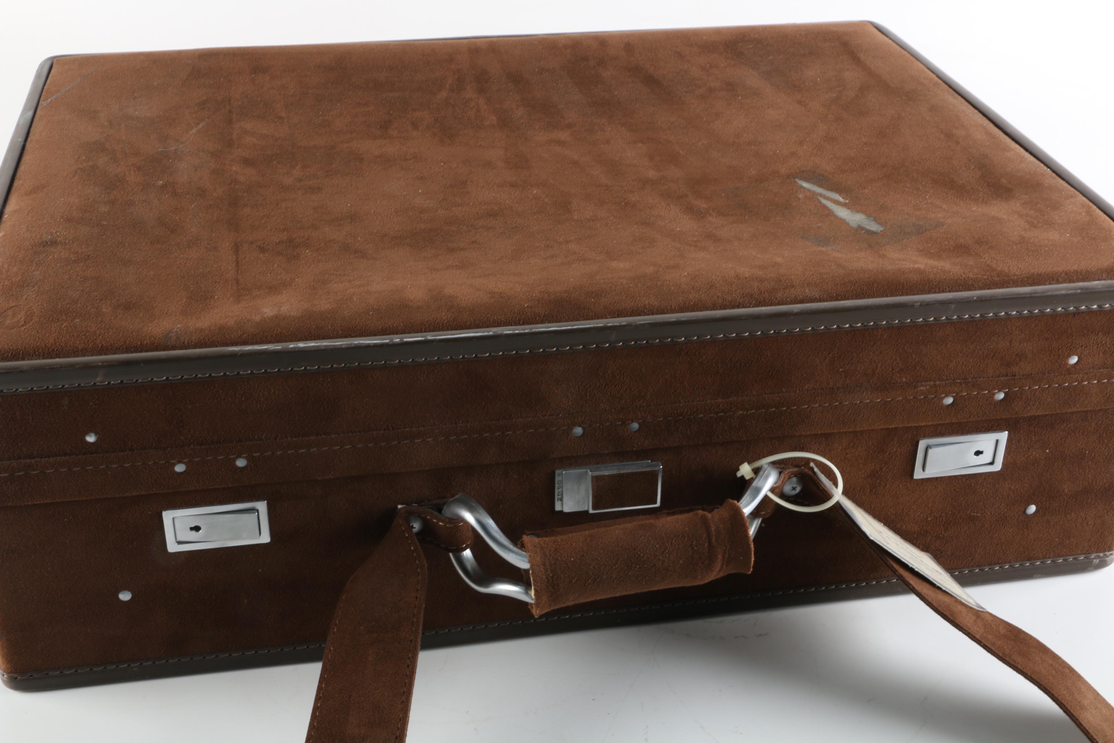 Vintage Hartmann Brown Suede Hardcover Suitcase with Signature Lining