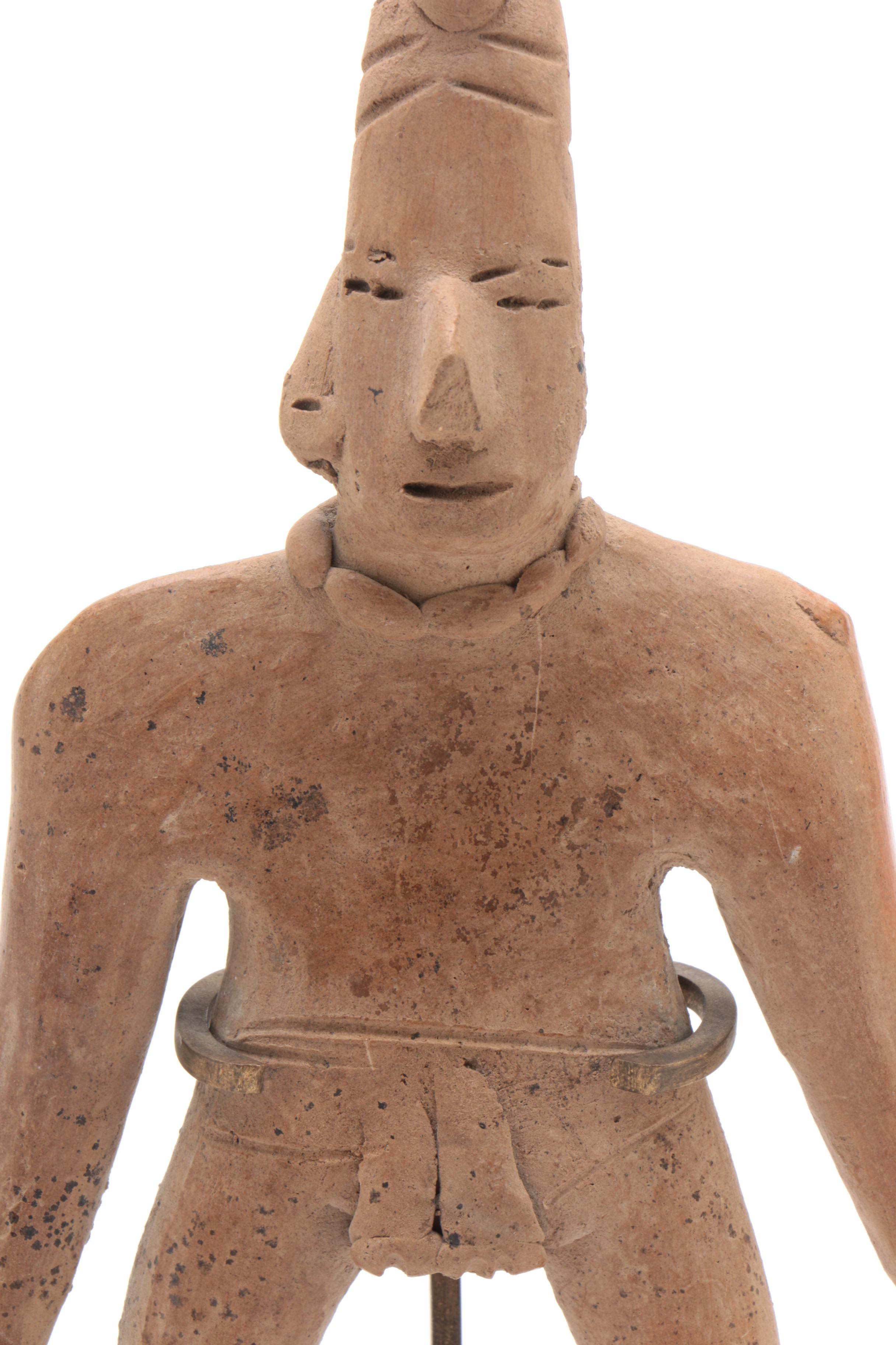 Mesoamerican Themed Clay Sculpture on Wood Base