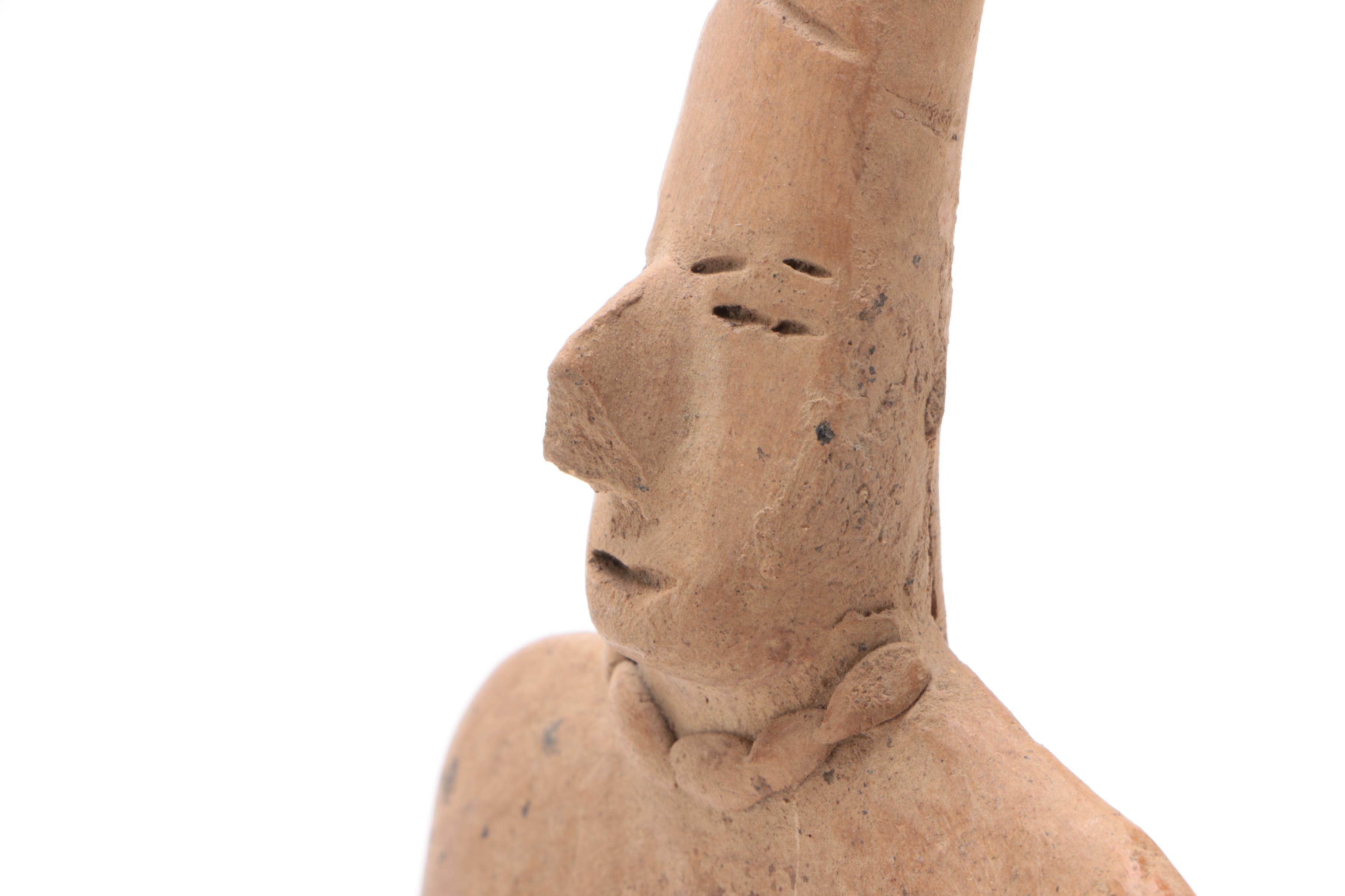 Mesoamerican Themed Clay Sculpture on Wood Base