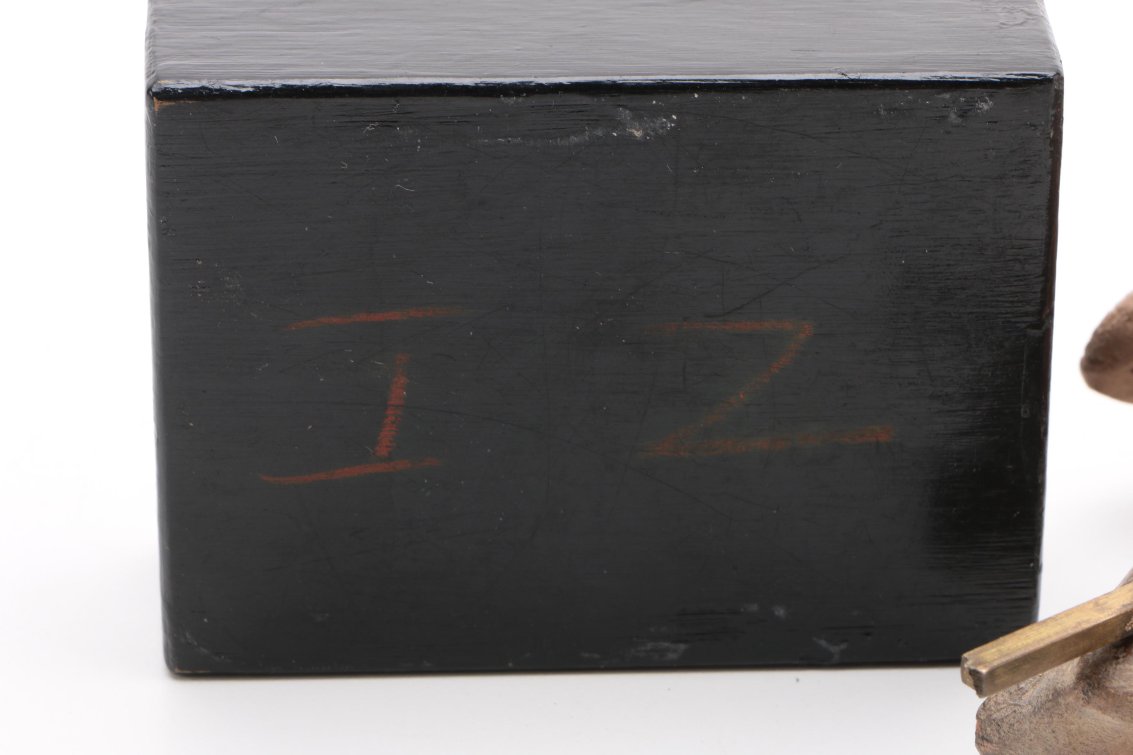 Mesoamerican Themed Clay Sculpture on Wood Base