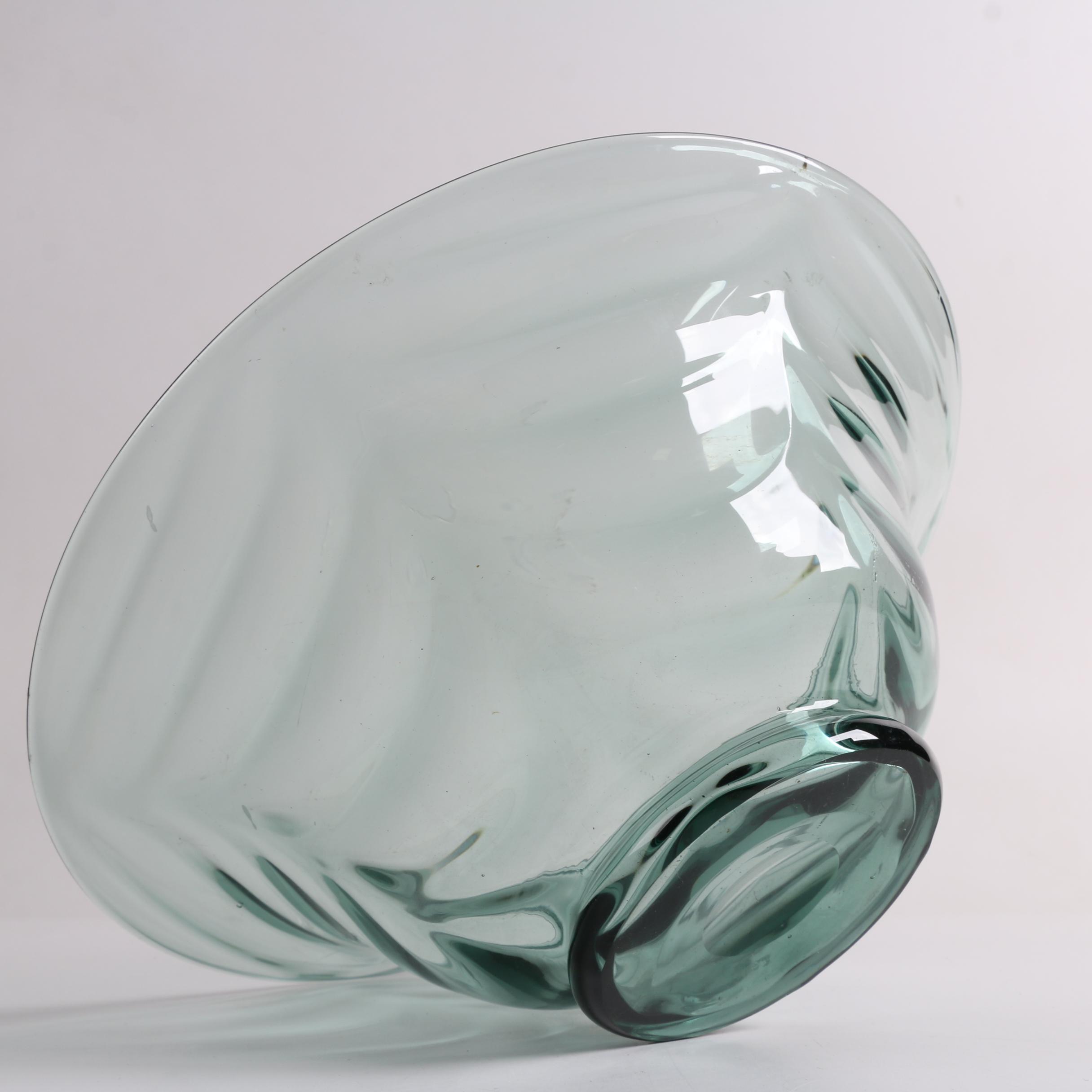 Steuben Draped Optic Blown Glass Bowl in Antique Green