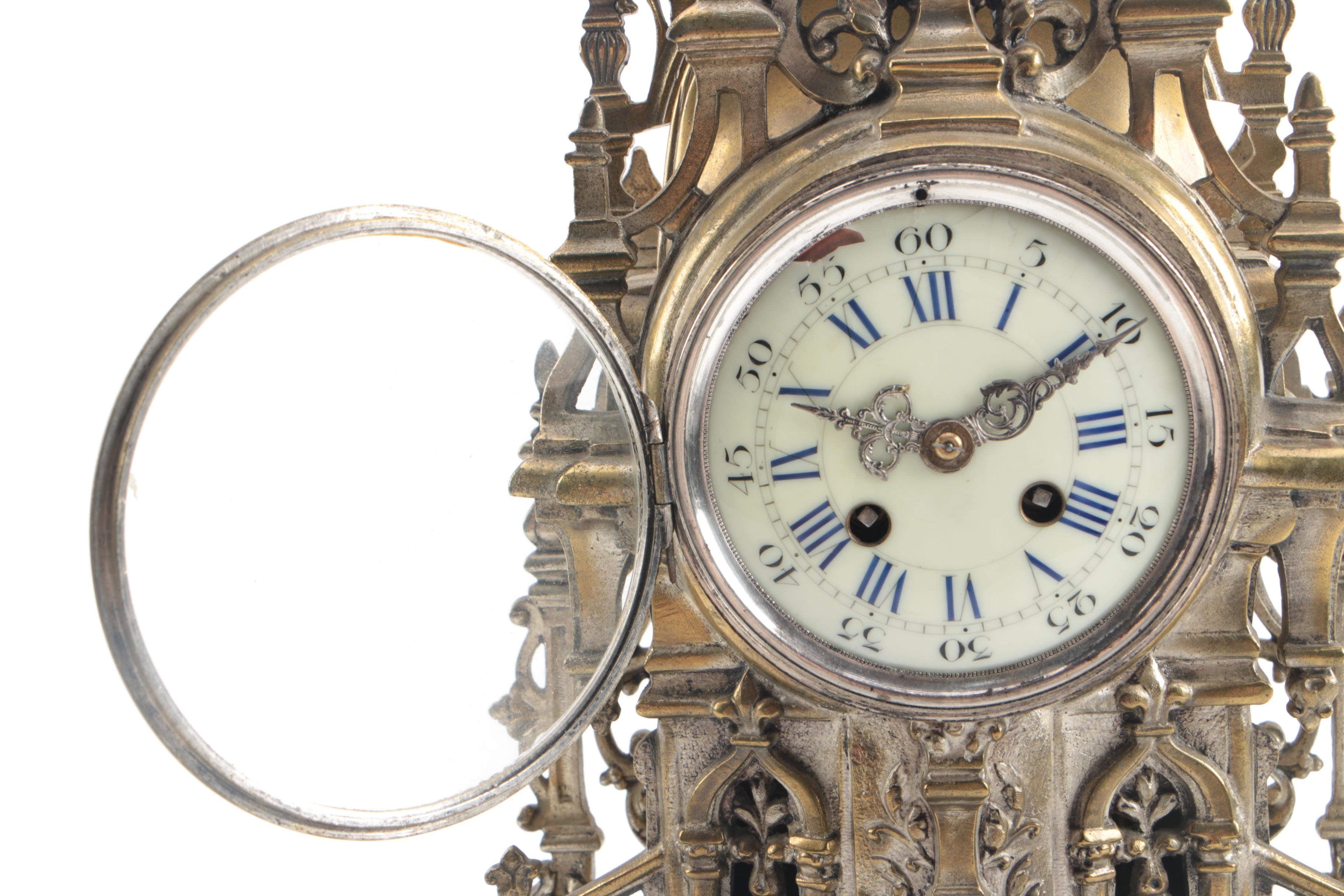 Antique French Rococo Style Brass Cathedral Mantel Clock