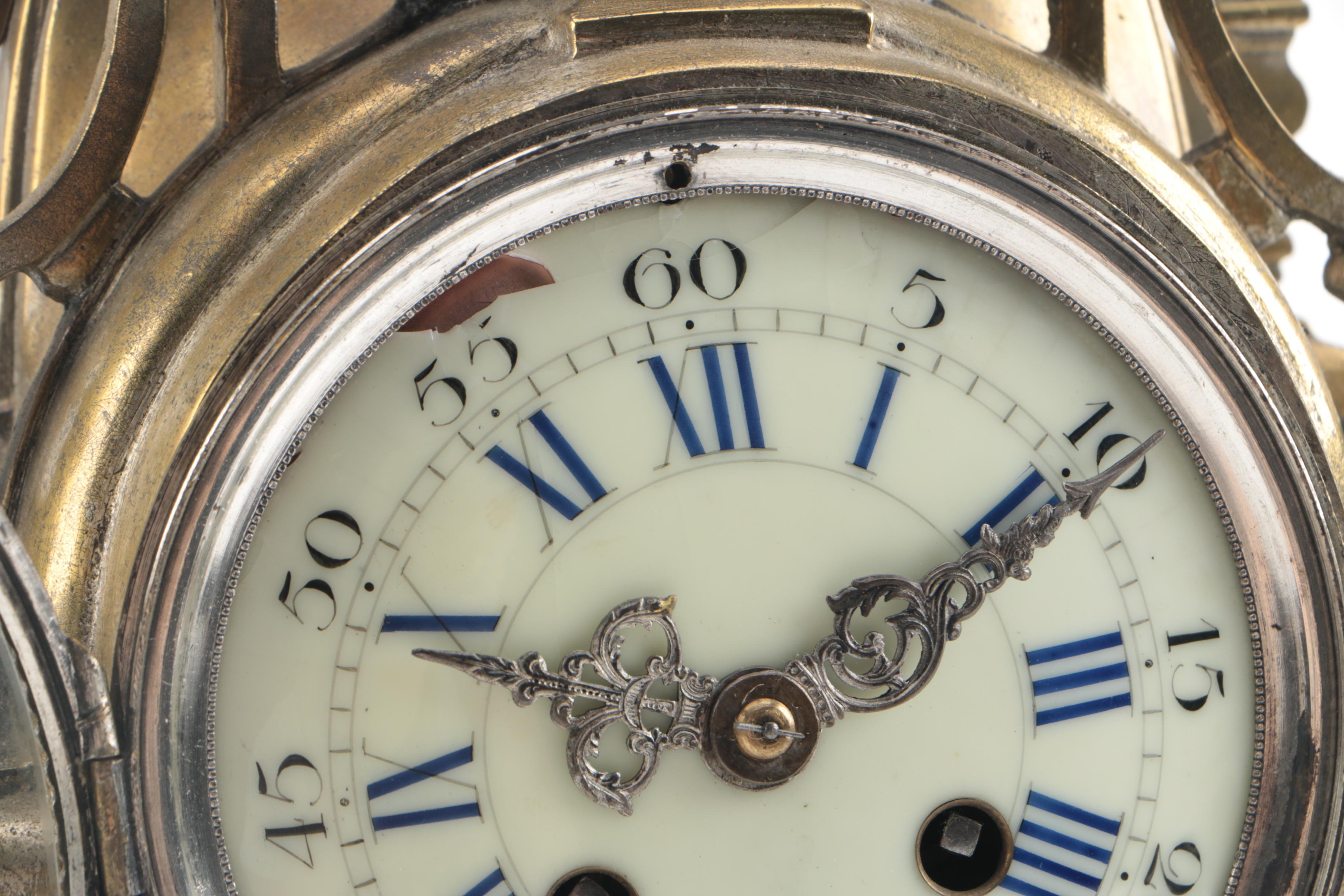 Antique French Rococo Style Brass Cathedral Mantel Clock