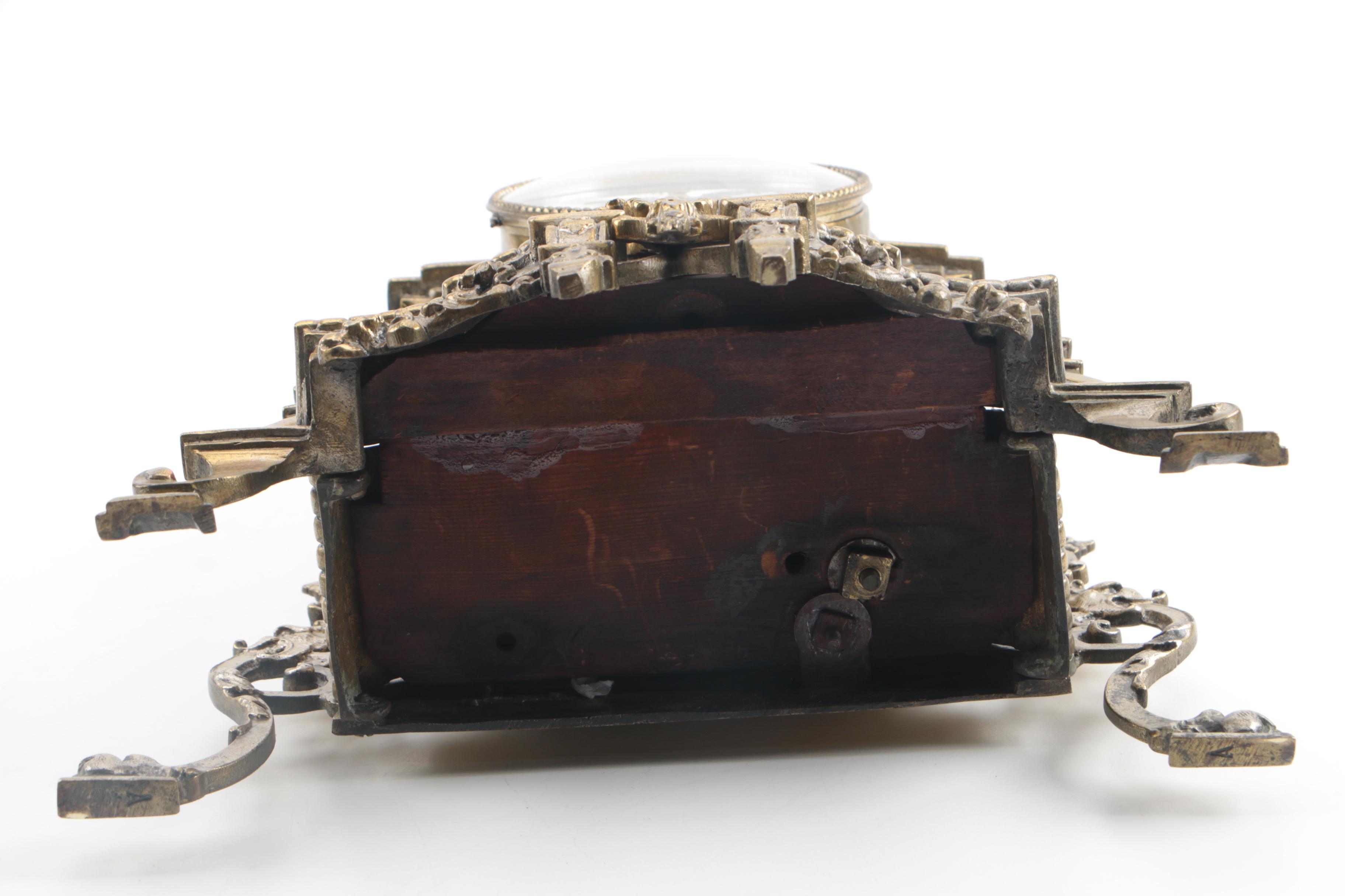 Antique French Rococo Style Brass Cathedral Mantel Clock