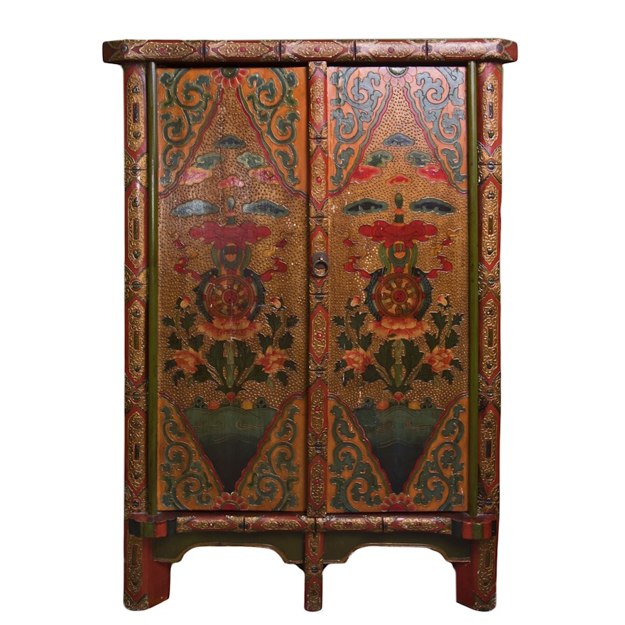 Tibetan Style Painted Corner Cabinet