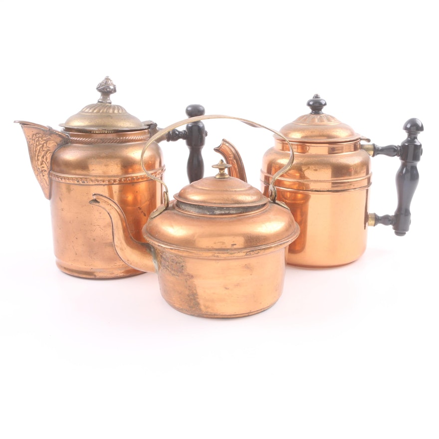 Vintage Cooper Kettles Including Repoussé Designs