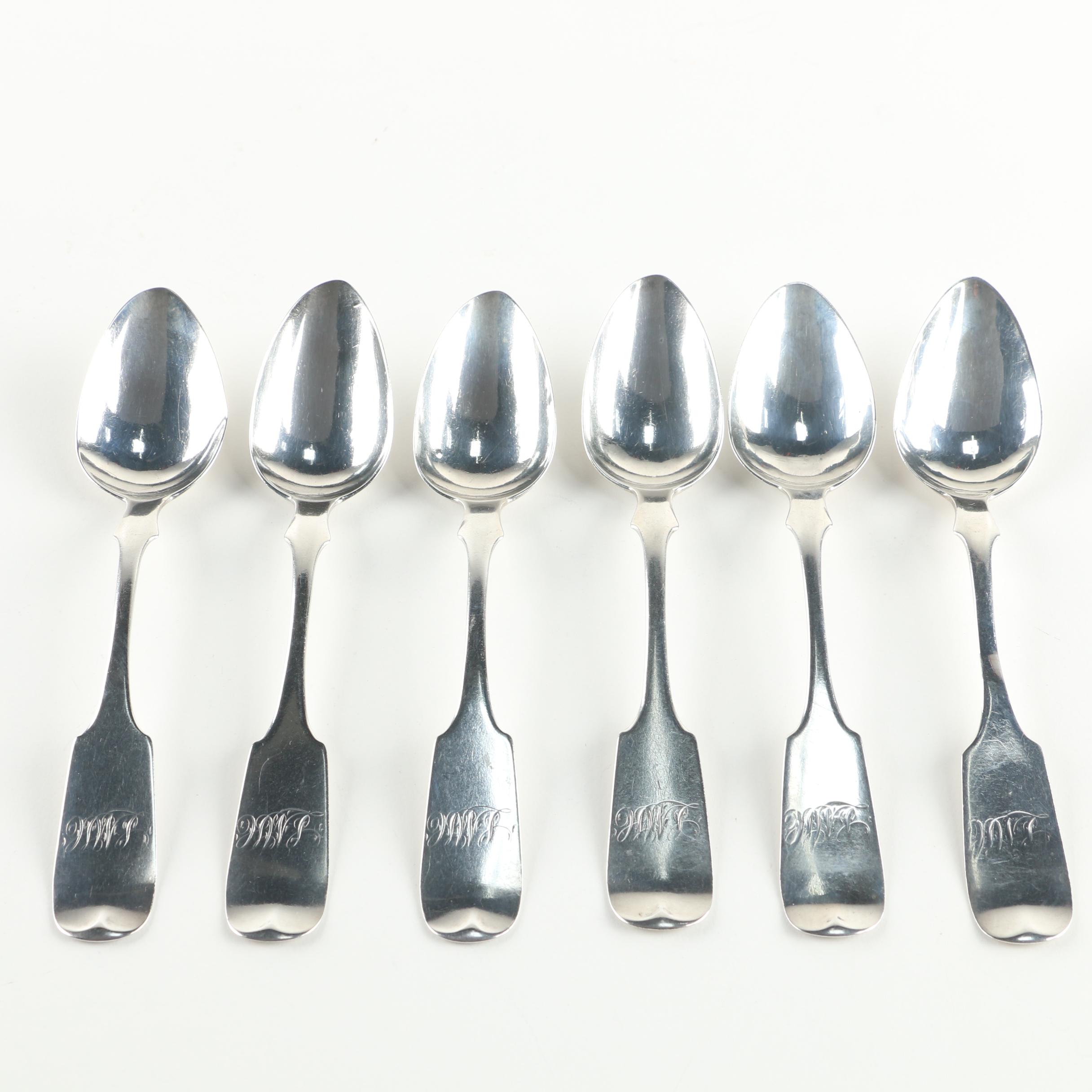 19th Century R. & W. Wilson American Coin Silver Fiddle Handle Teaspoons