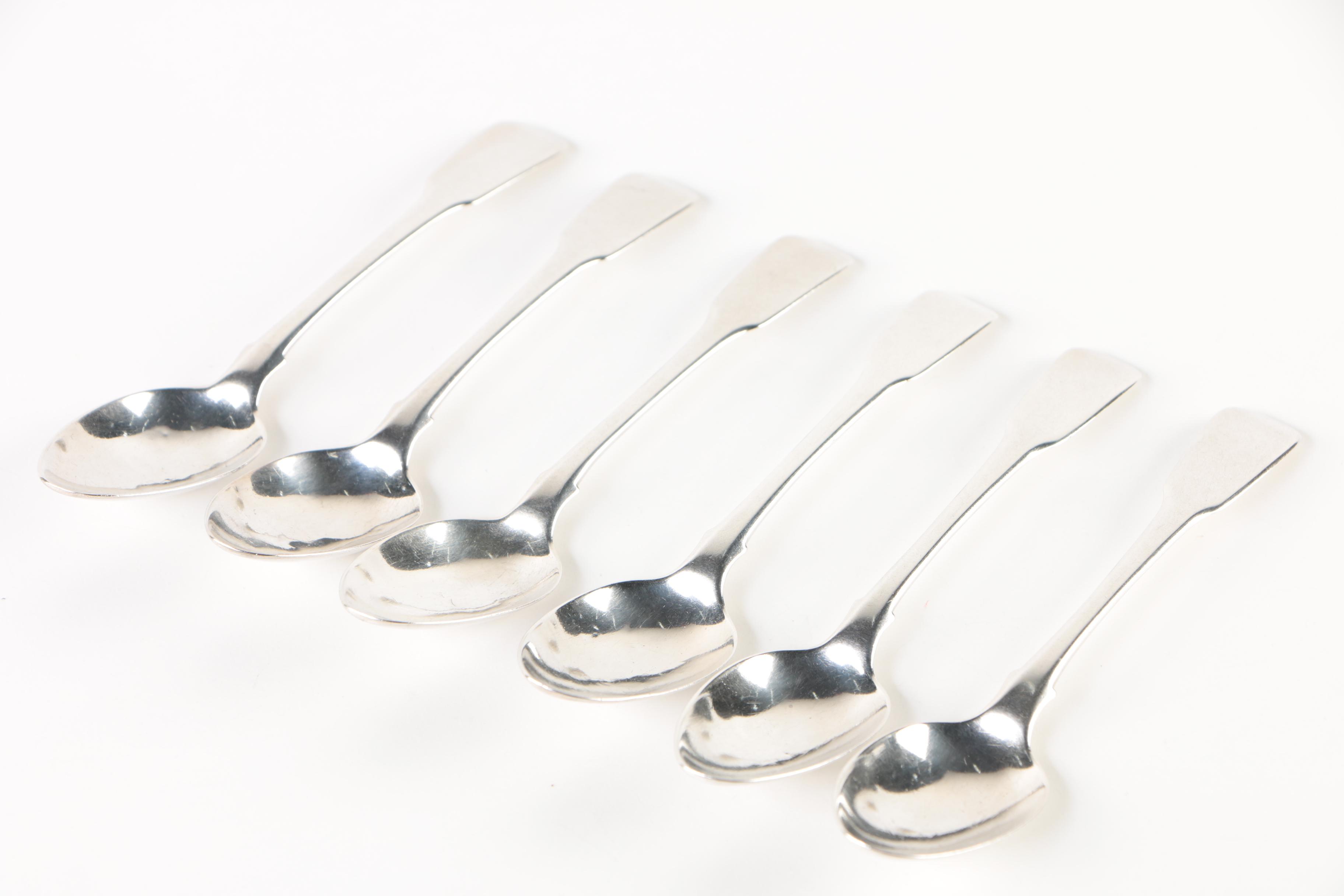 Early 19th Century Thomas Wilkes Barker Sterling Fiddle Handle Demitasse Spoons