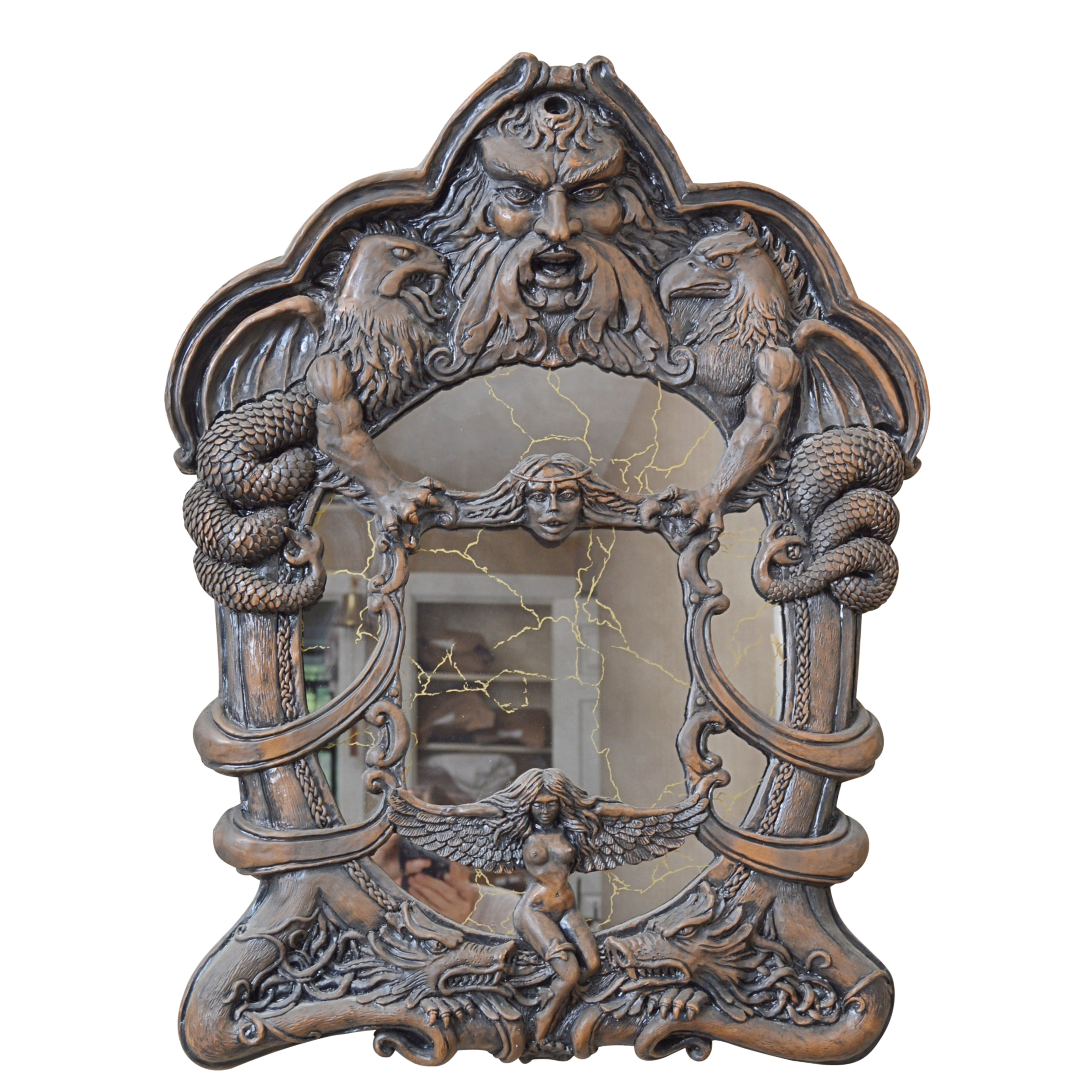 Gothic Fantasy Style Wall Mirror with Dragons, Winged Nude