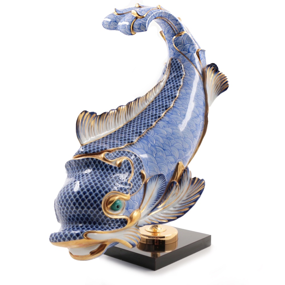 Italian Blue & White Gilt Porcelain Dolphin by Giulia Mangani for Oggetti