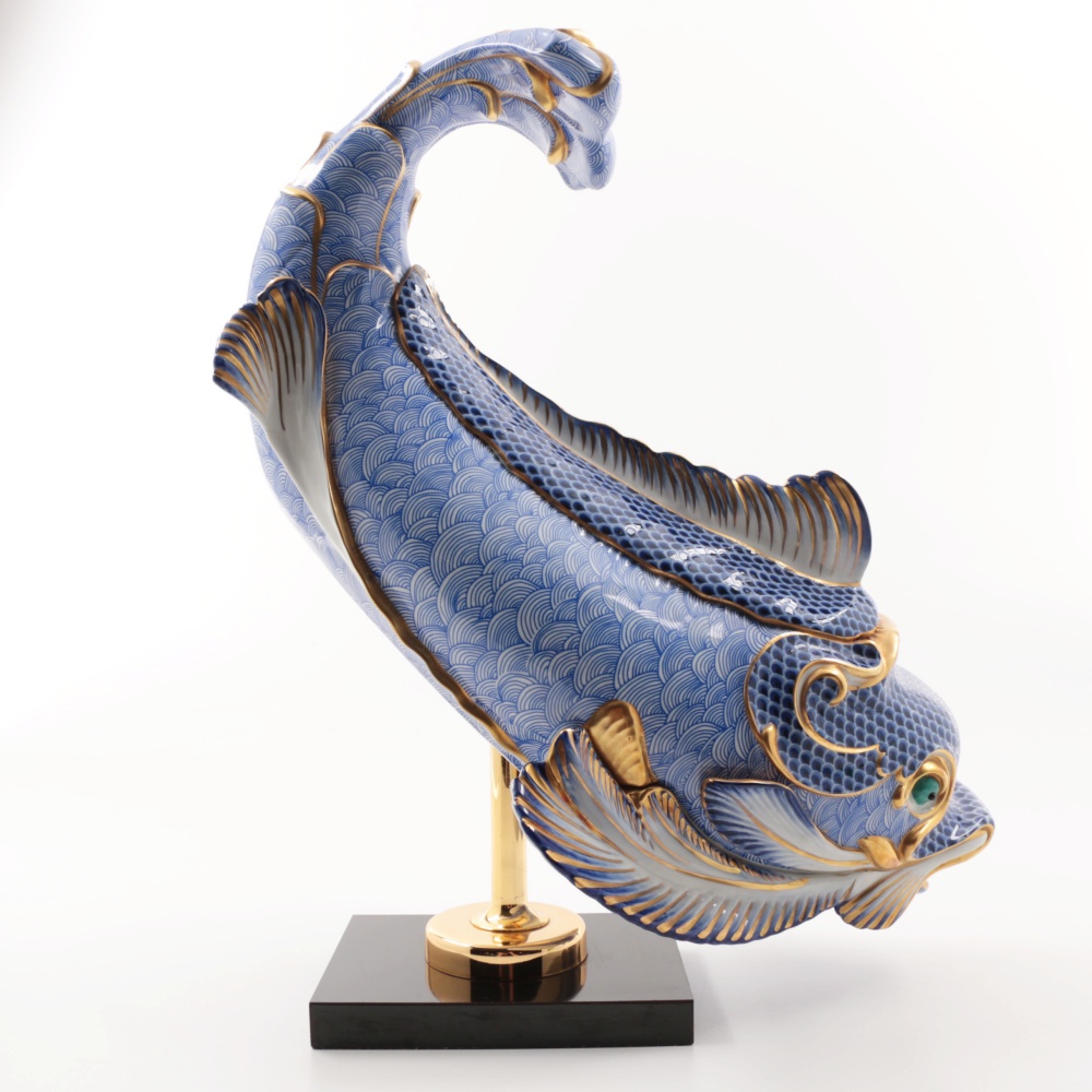 Italian Blue & White Gilt Porcelain Dolphin by Giulia Mangani for Oggetti