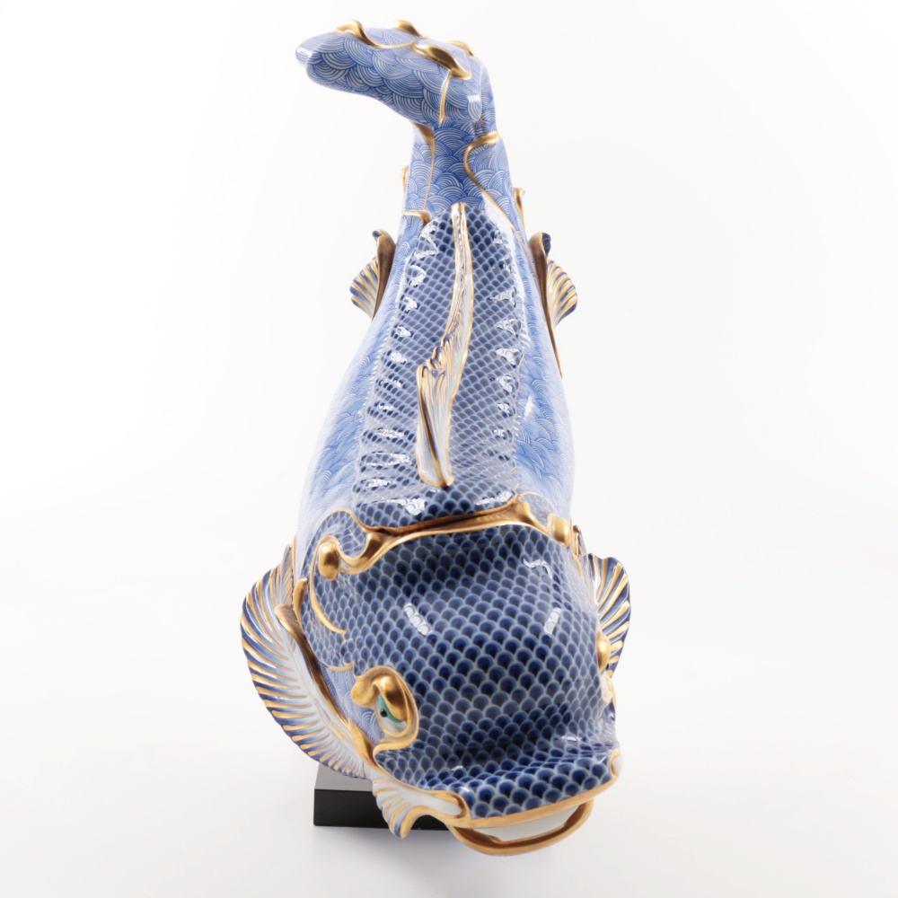 Italian Blue & White Gilt Porcelain Dolphin by Giulia Mangani for Oggetti