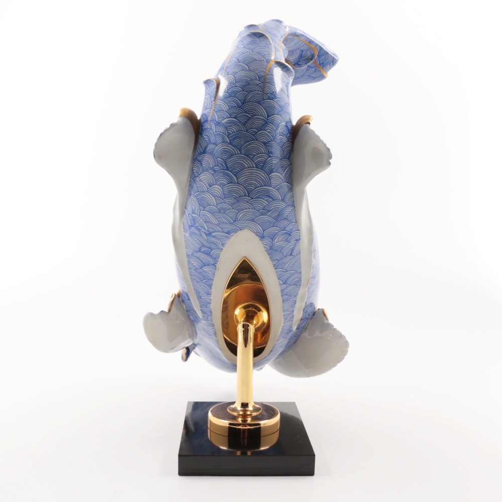 Italian Blue & White Gilt Porcelain Dolphin by Giulia Mangani for Oggetti