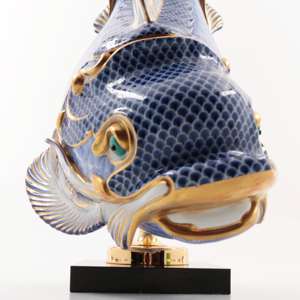 Italian Blue & White Gilt Porcelain Dolphin by Giulia Mangani for Oggetti