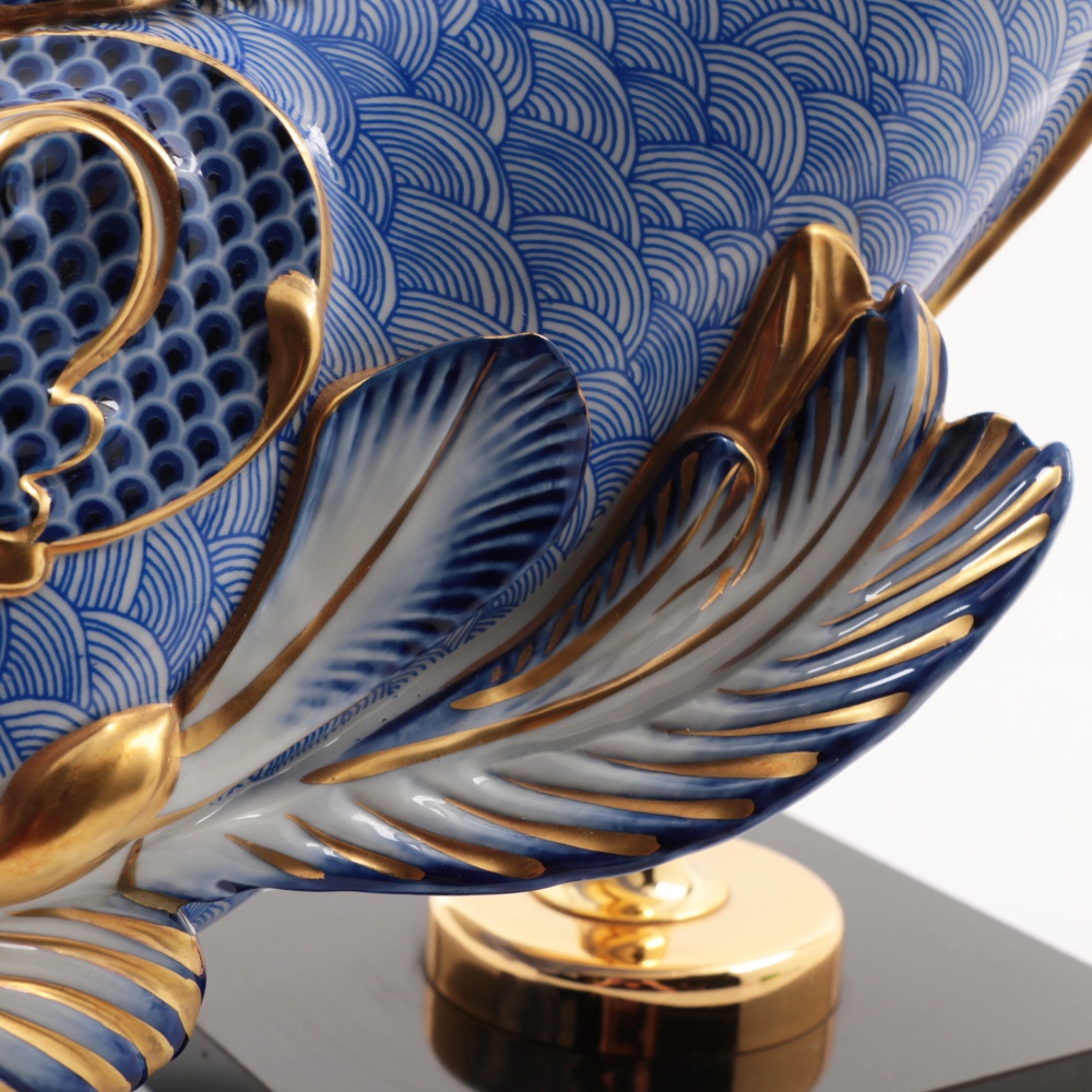 Italian Blue & White Gilt Porcelain Dolphin by Giulia Mangani for Oggetti