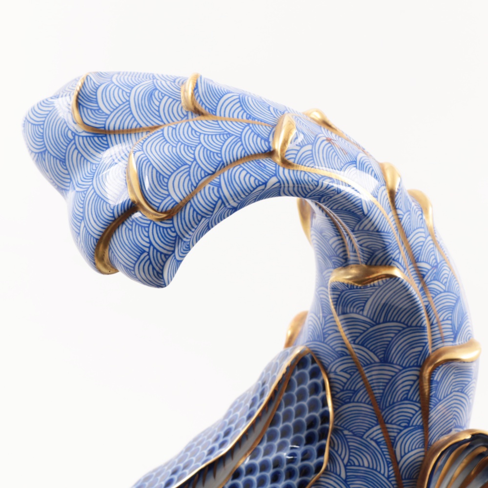 Italian Blue & White Gilt Porcelain Dolphin by Giulia Mangani for Oggetti