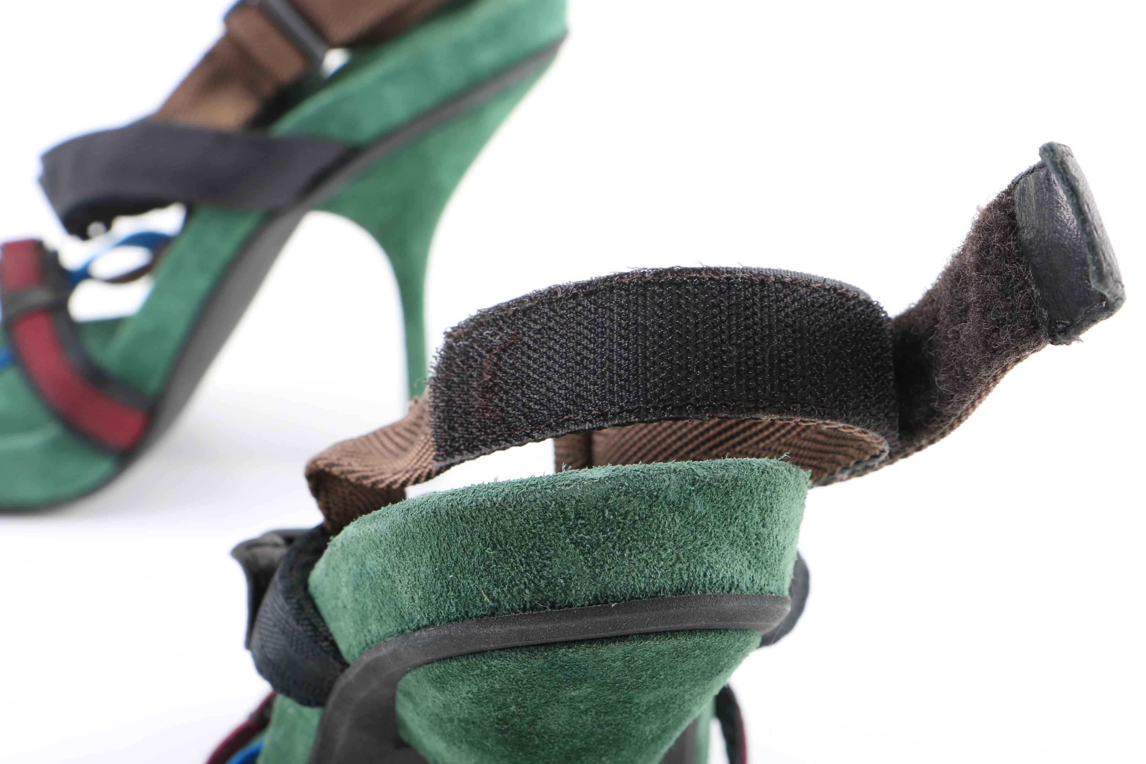 Prada Sample Calzature Donna Sheeza Suede High Heels with Nylon Straps