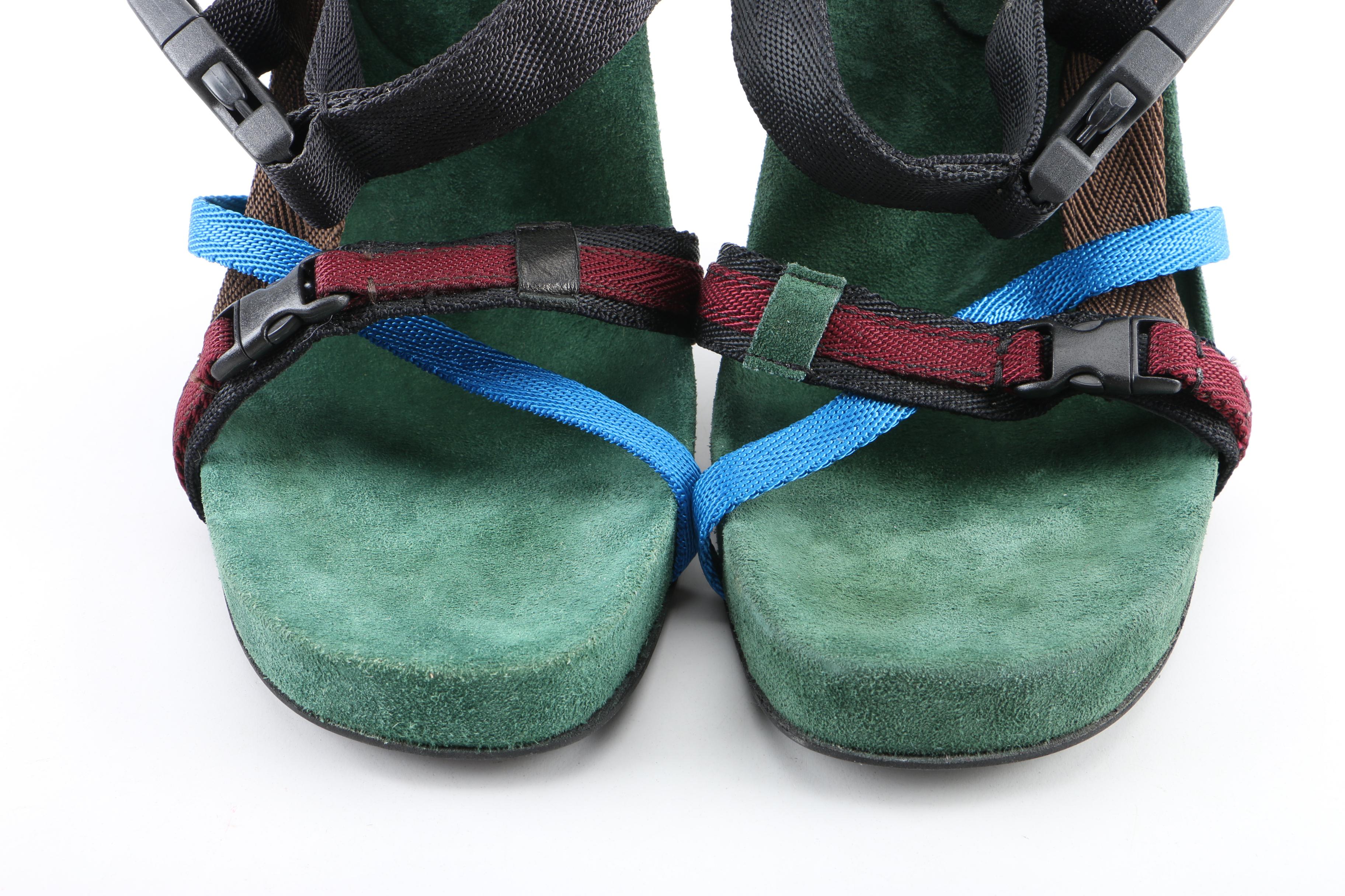 Prada Sample Calzature Donna Sheeza Suede High Heels with Nylon Straps