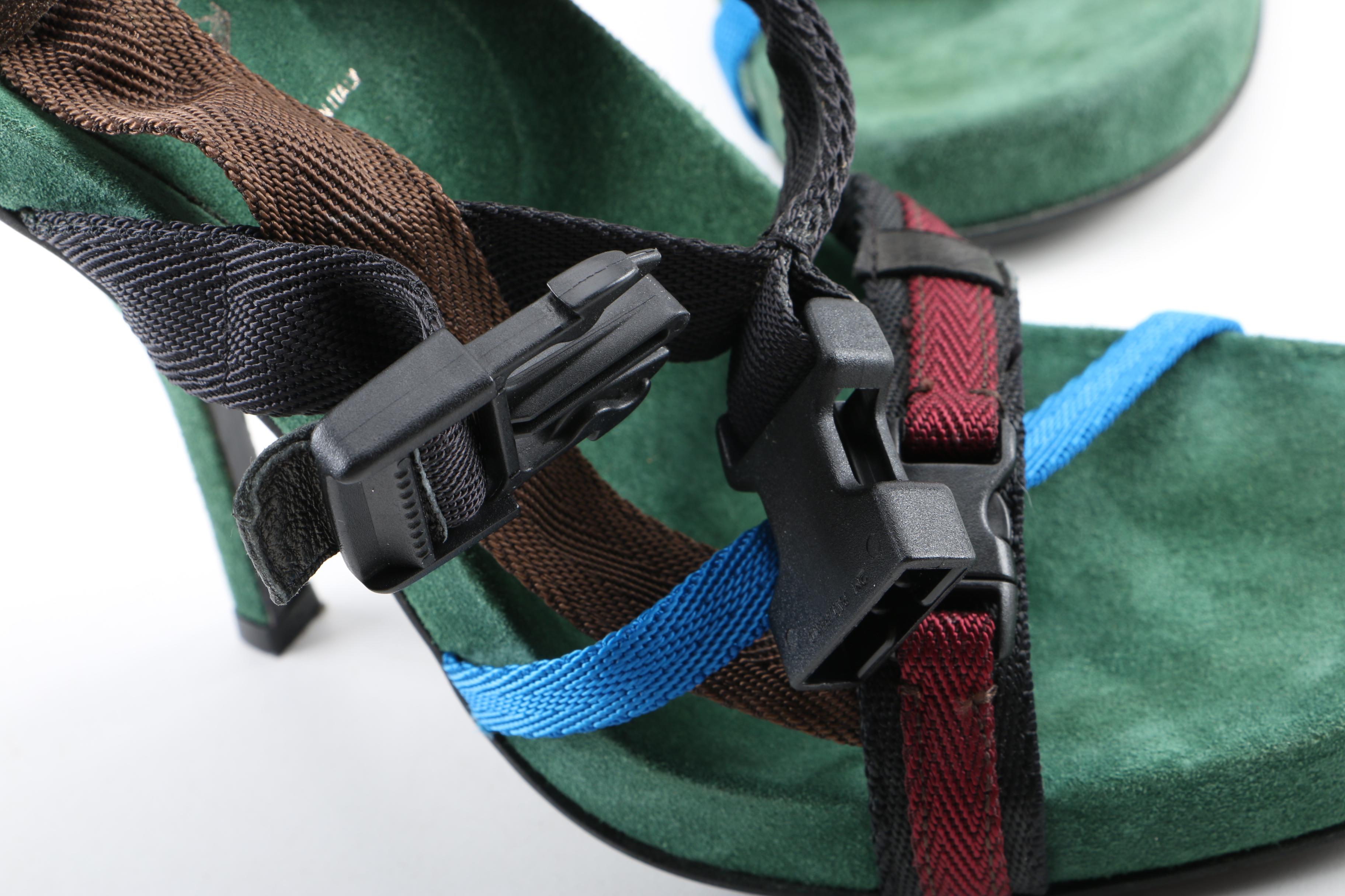 Prada Sample Calzature Donna Sheeza Suede High Heels with Nylon Straps