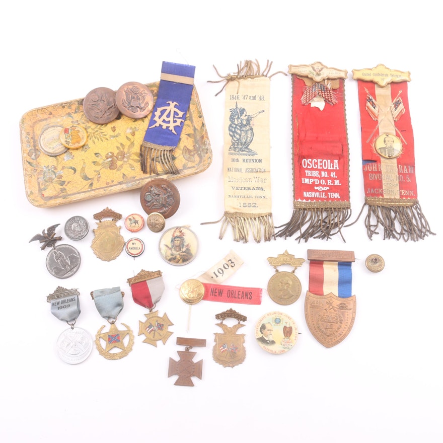 Antique Commemorative Medals, Pins, Badges, Tokens, and More