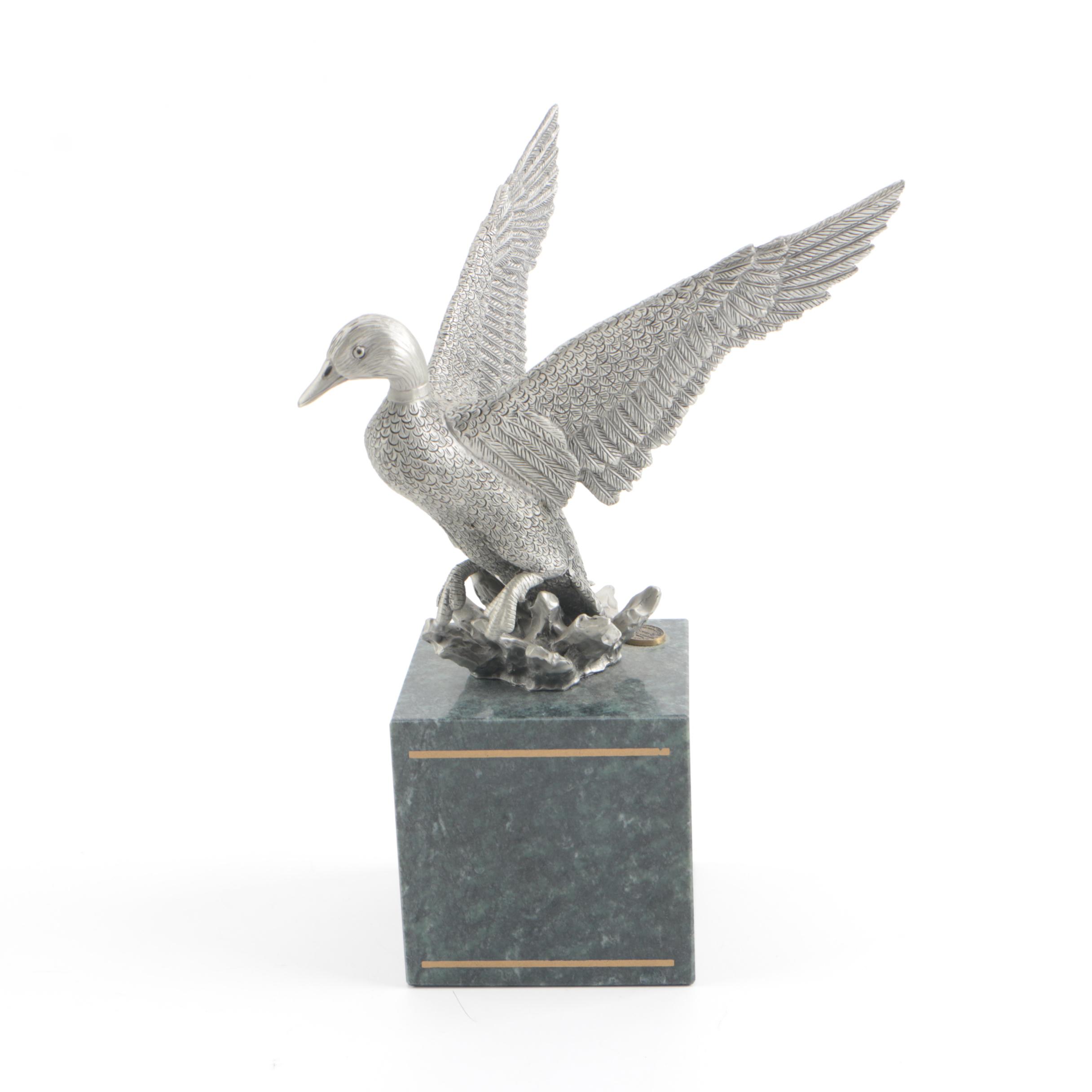 1994 Fort Fine Pewter Master Edition Duck Sculpture on a Stone Base