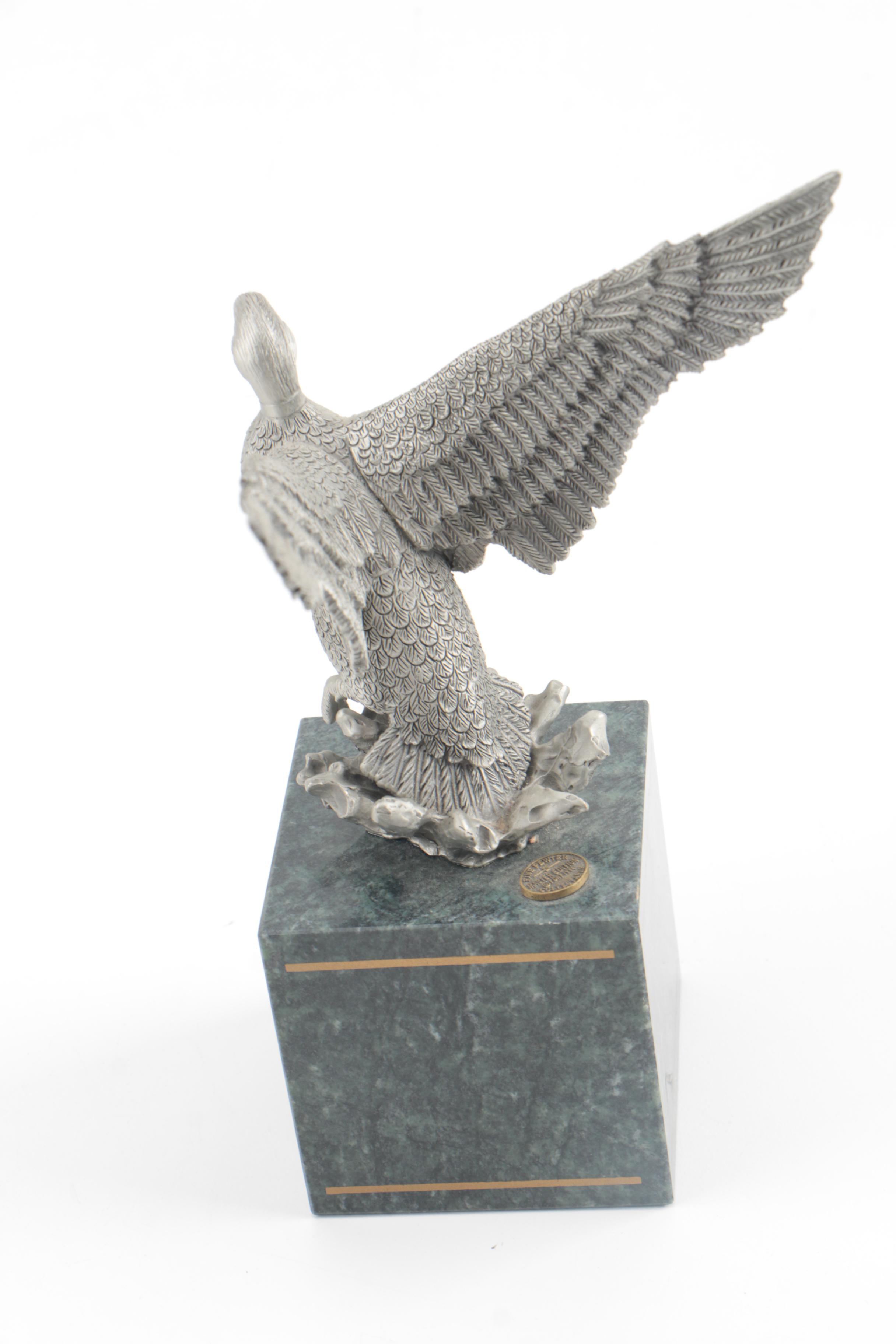 1994 Fort Fine Pewter Master Edition Duck Sculpture on a Stone Base