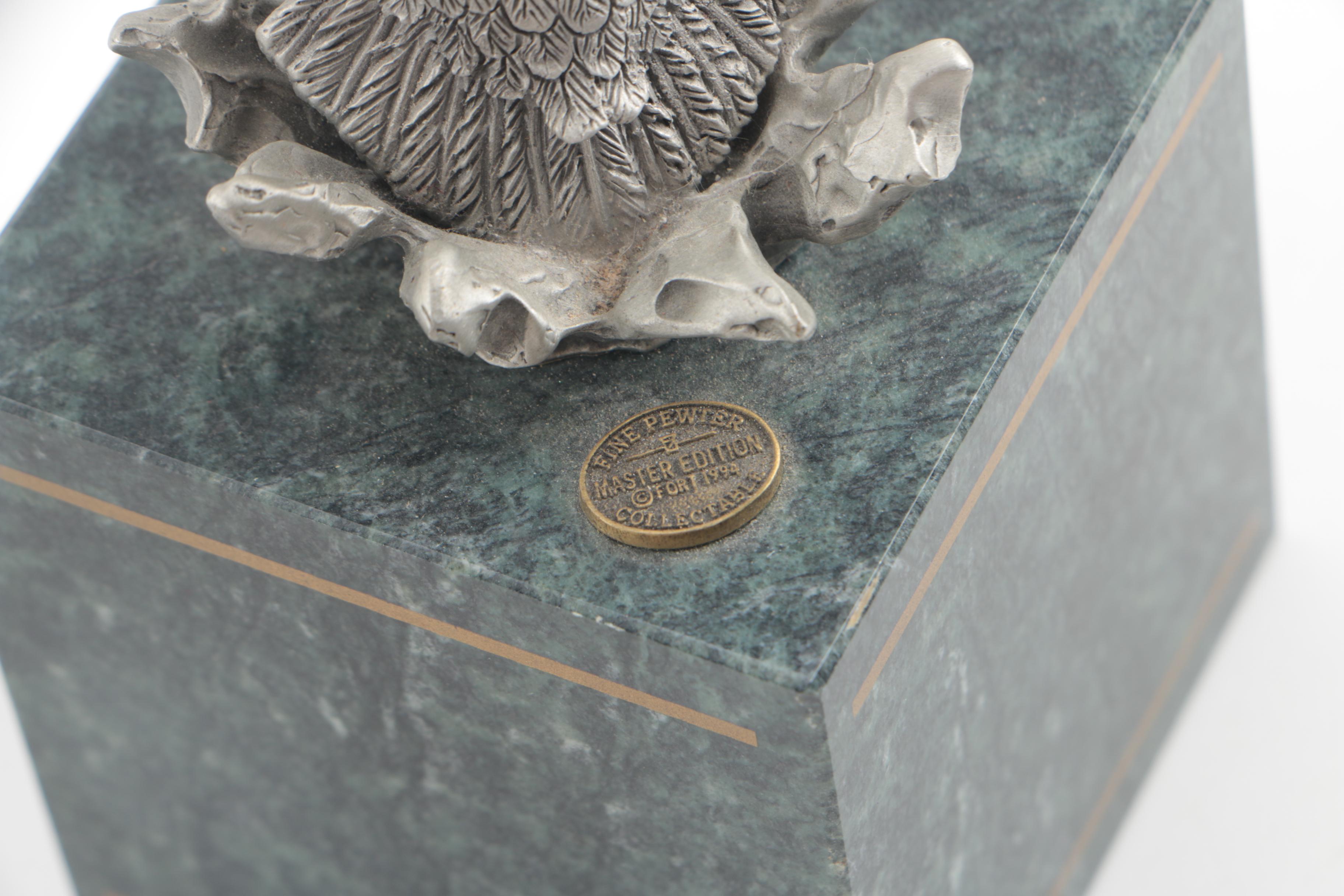 1994 Fort Fine Pewter Master Edition Duck Sculpture on a Stone Base