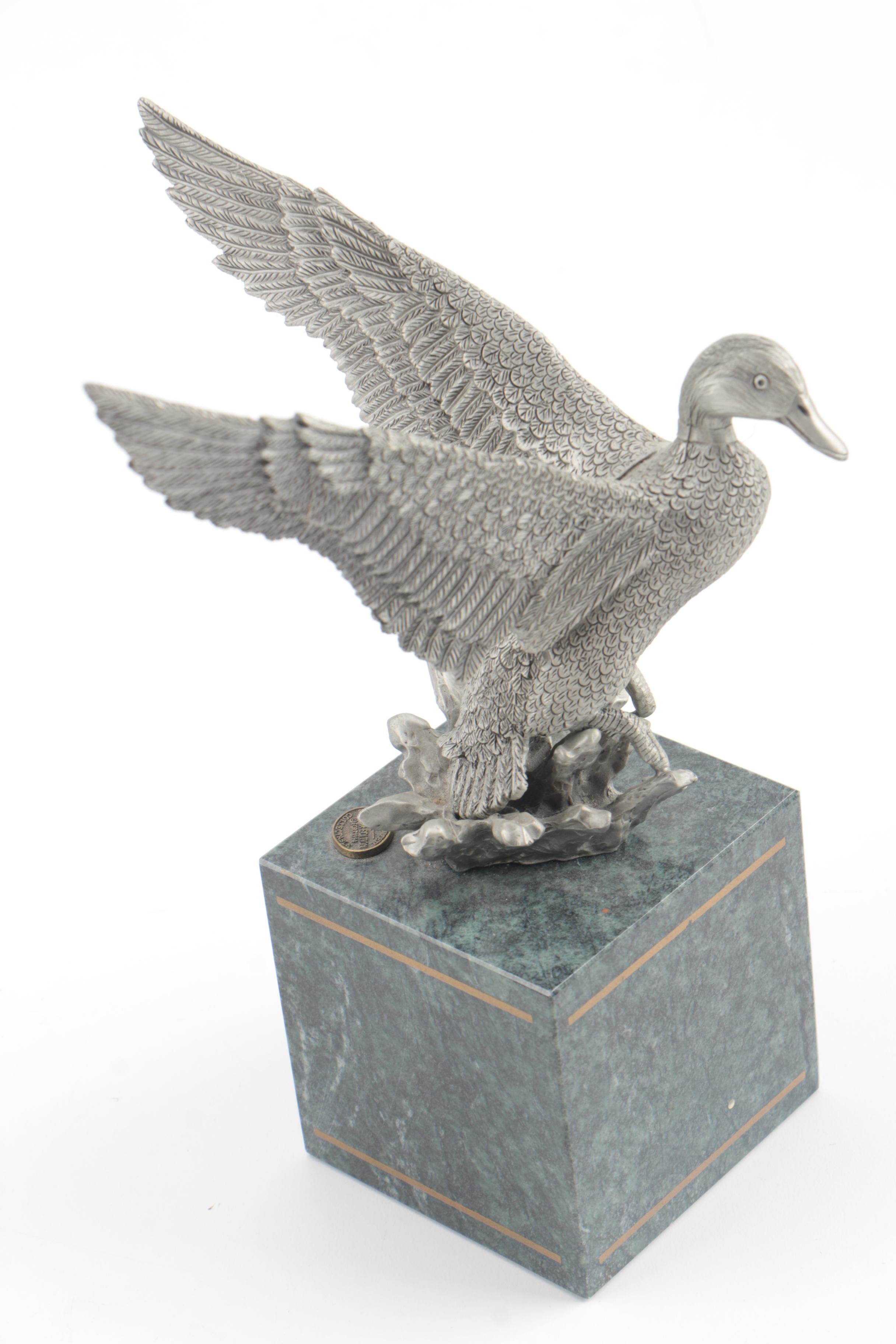 1994 Fort Fine Pewter Master Edition Duck Sculpture on a Stone Base