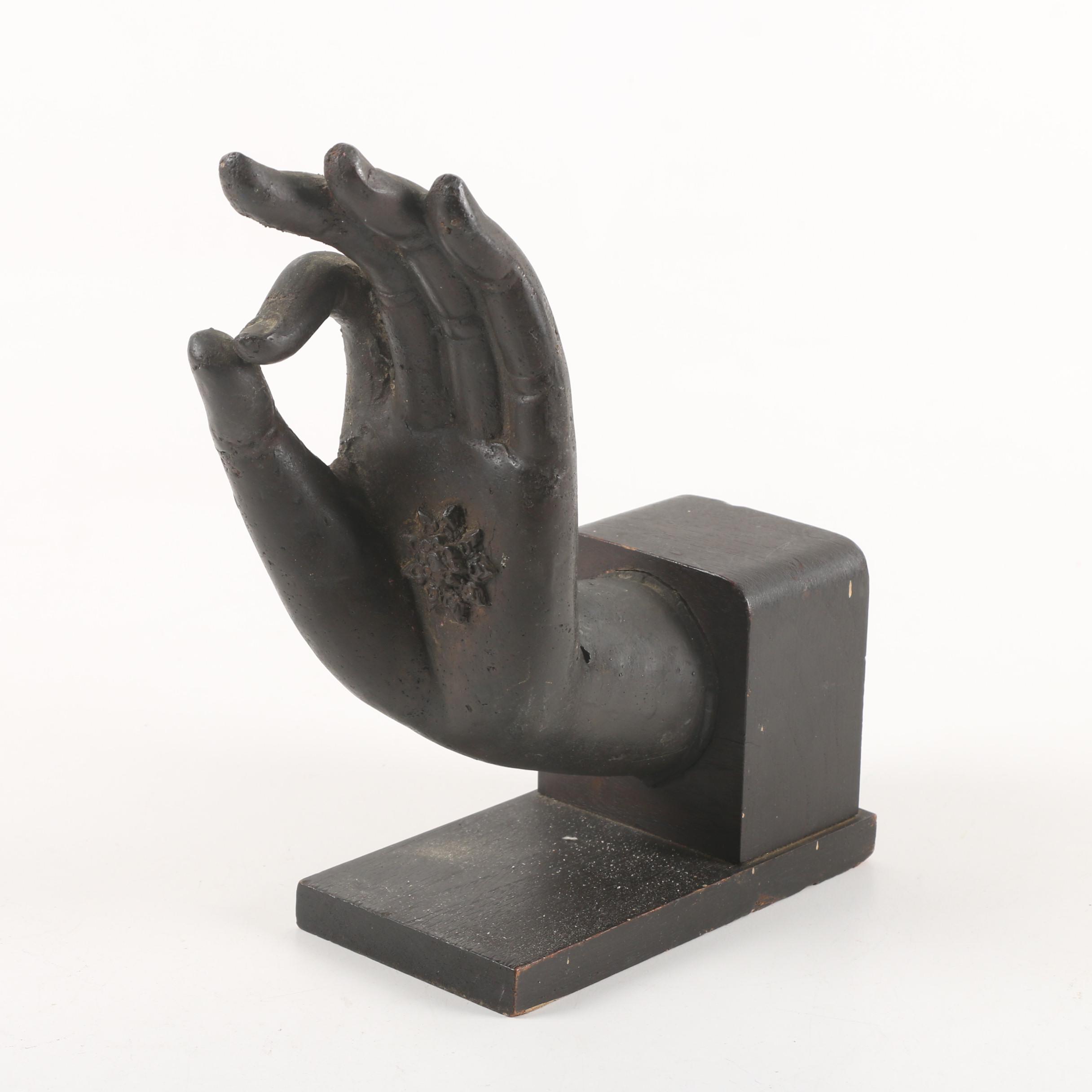 Buddhist "Vitarka Mudra" Hand Gesture Wood and Metal Bookend