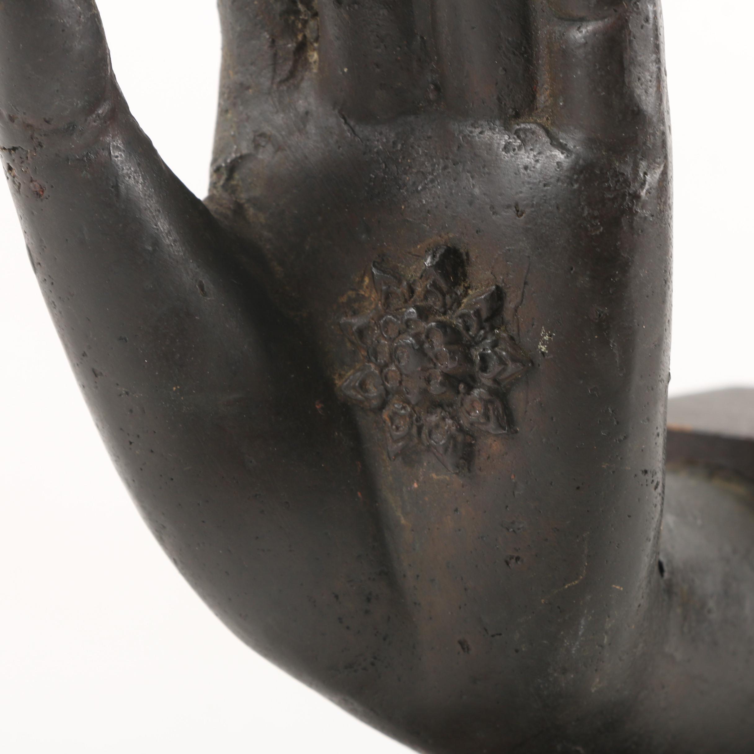 Buddhist "Vitarka Mudra" Hand Gesture Wood and Metal Bookend