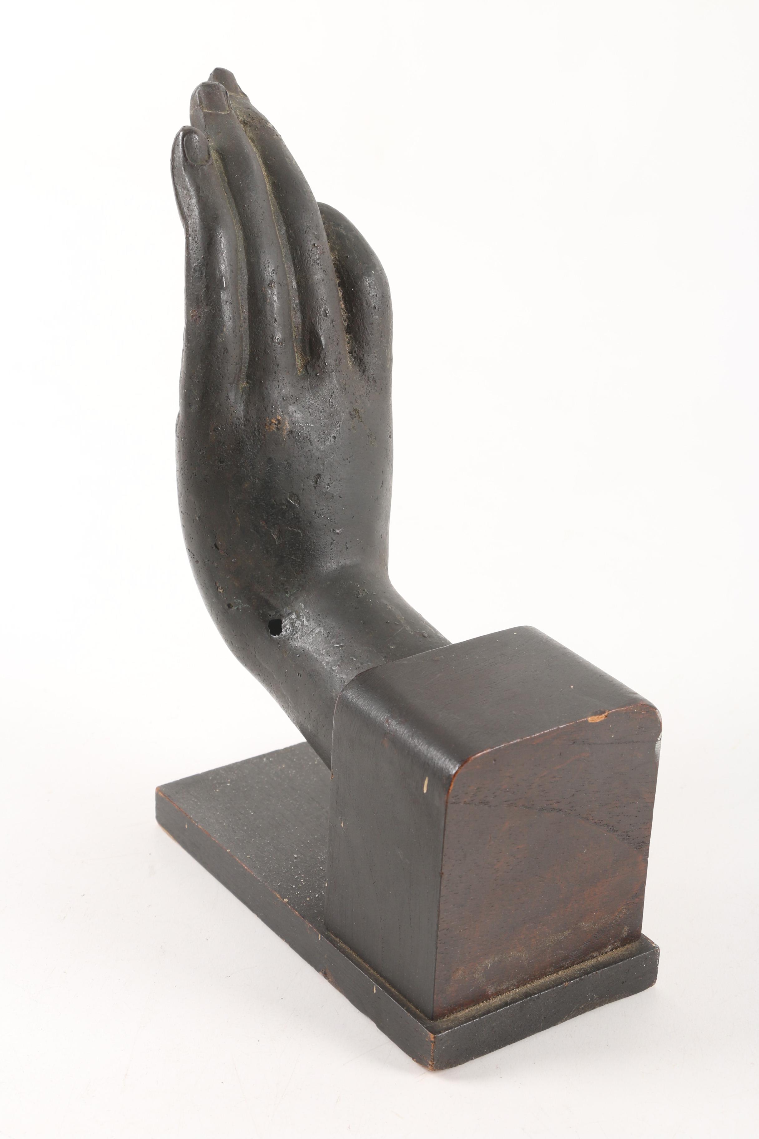 Buddhist "Vitarka Mudra" Hand Gesture Wood and Metal Bookend