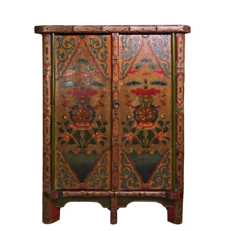 Tibetan Style Painted Corner Cabinet