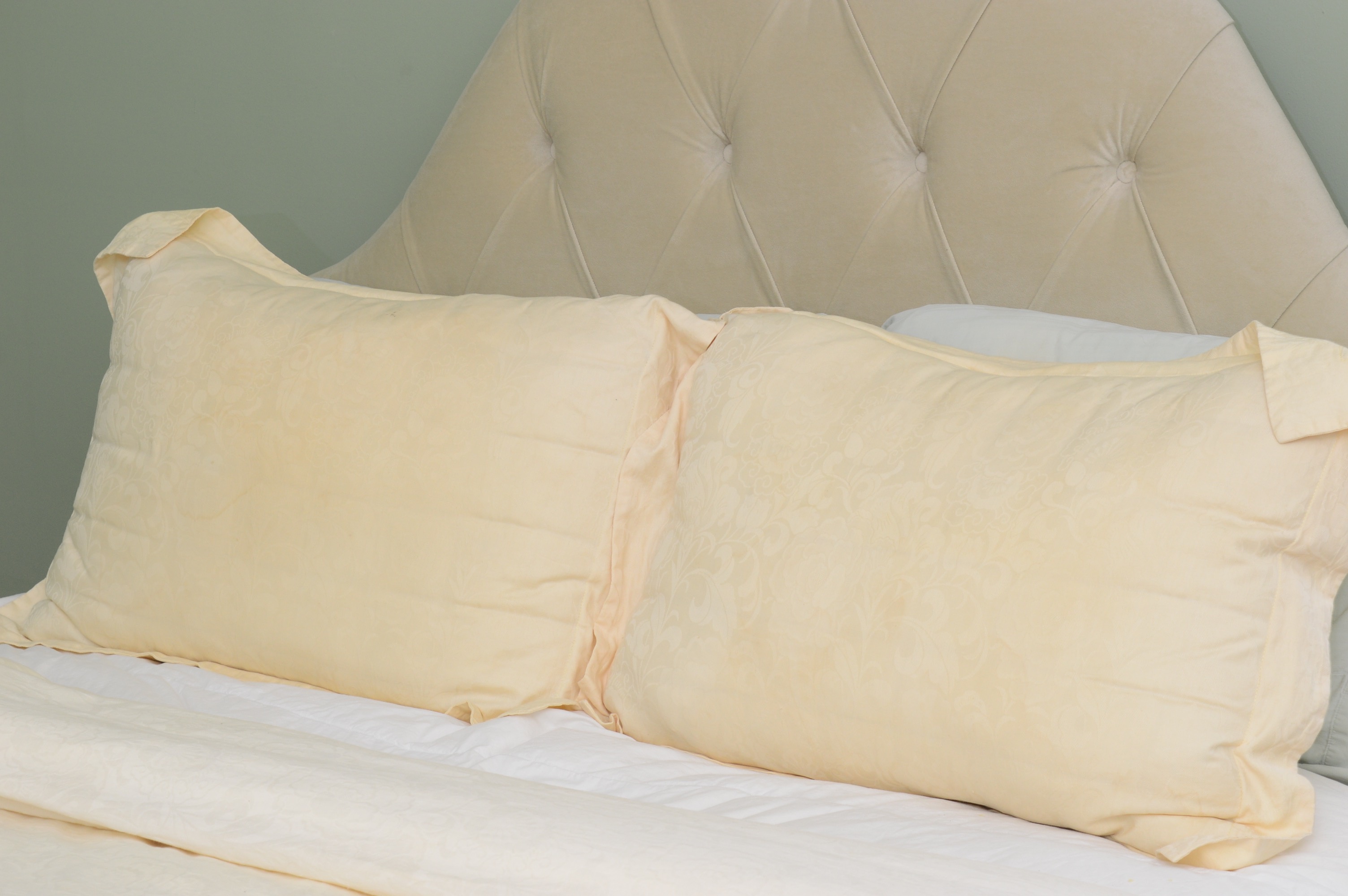 Custom Queen Headboard with Scalamandre Pillow and Luxurious Bedding