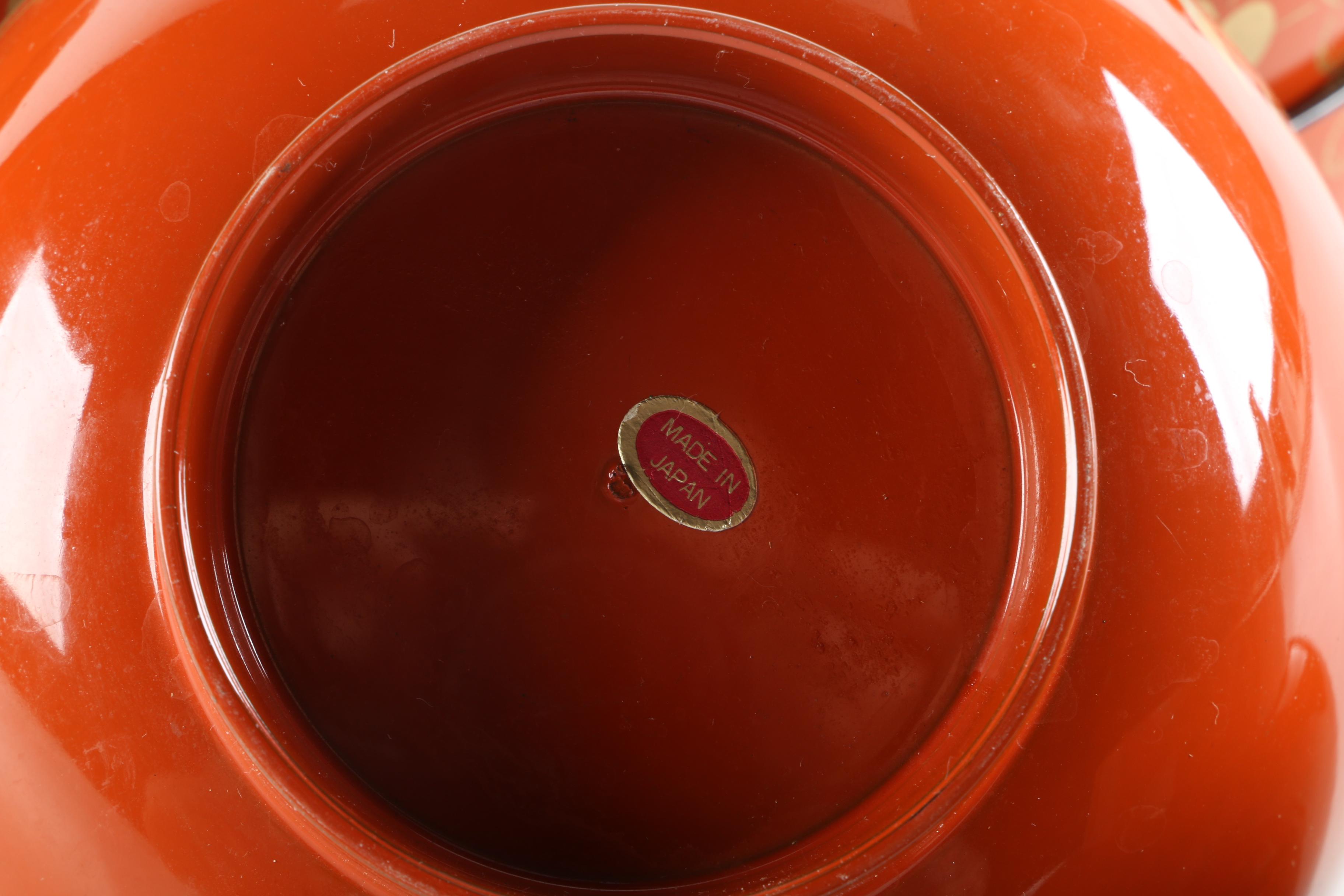 Japanese Floral-Themed Orange Lacquered Bowls