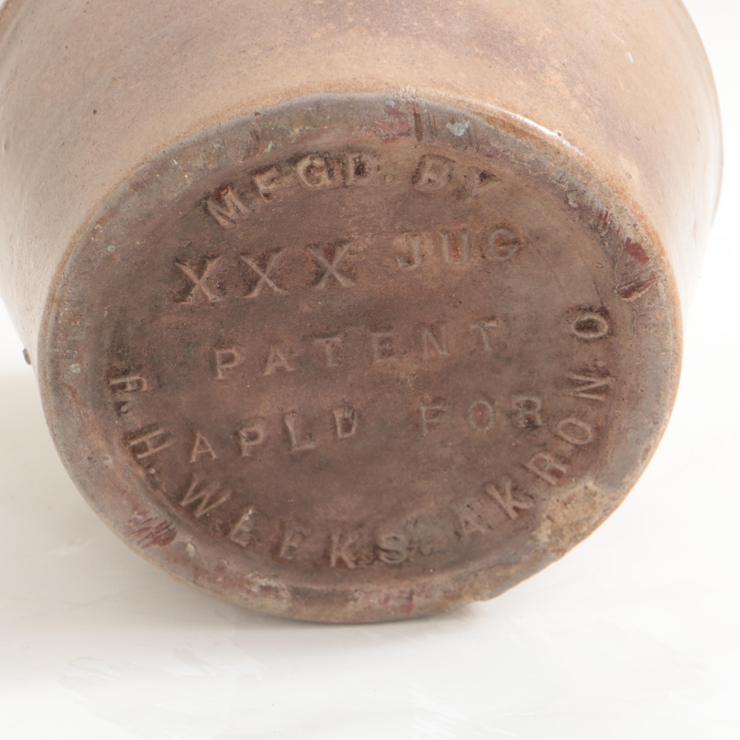 Antique F.H. Weeks Stoneware Syrup Jug, Whiskey Jug and Container