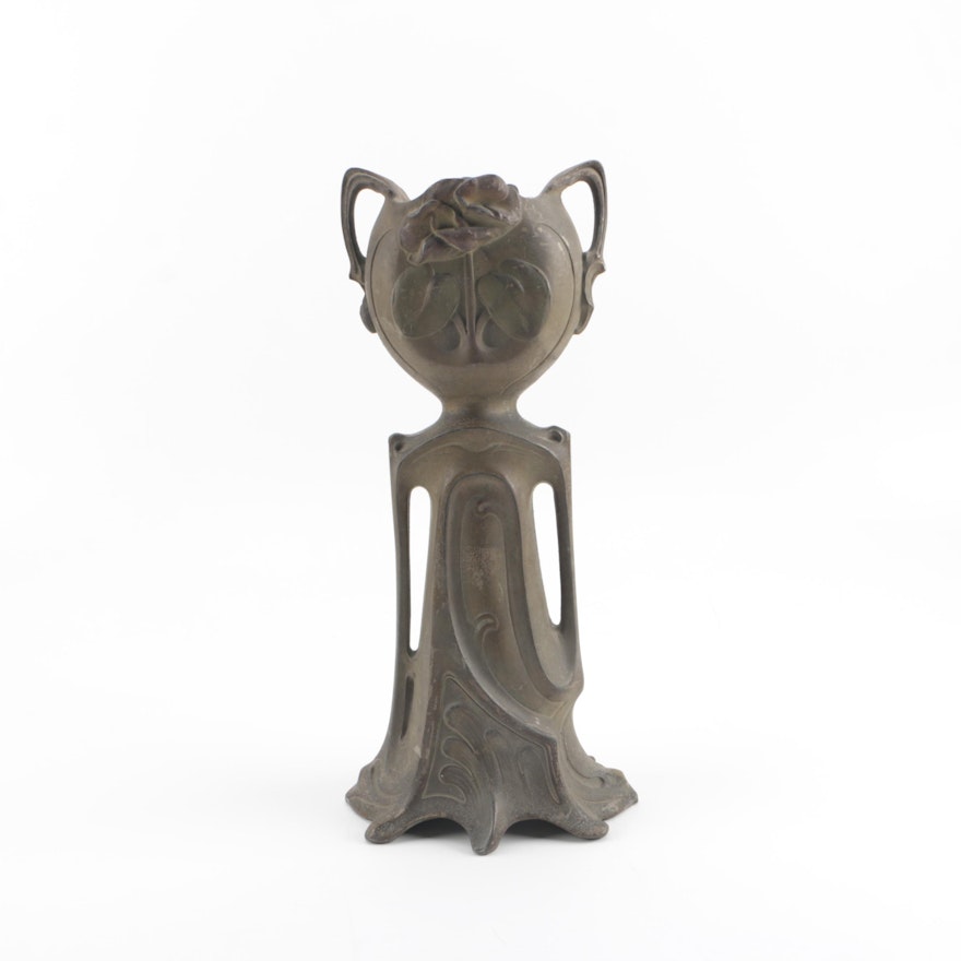 Art Nouveau Cast Metal Vase with Handles