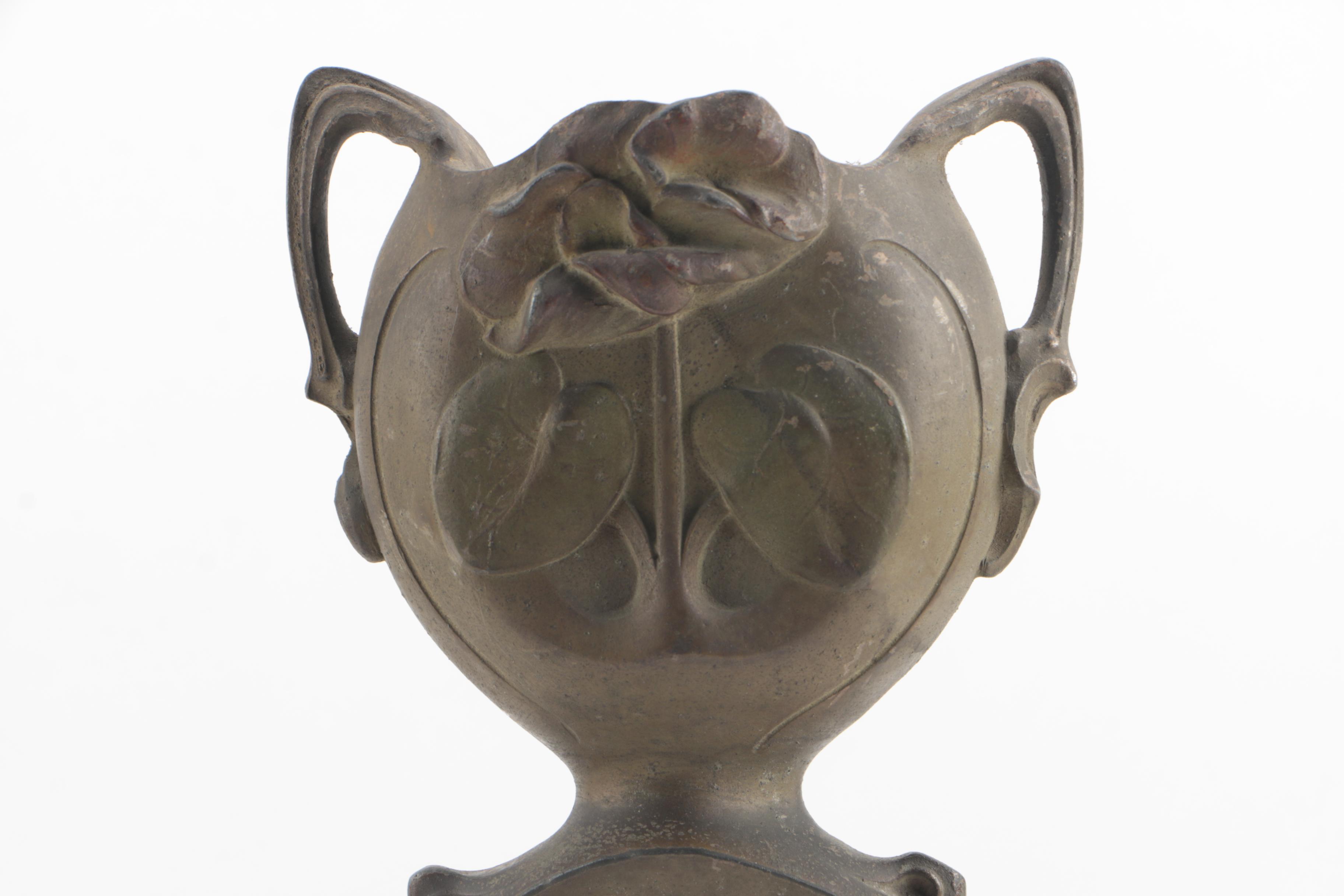 Art Nouveau Cast Metal Vase with Handles