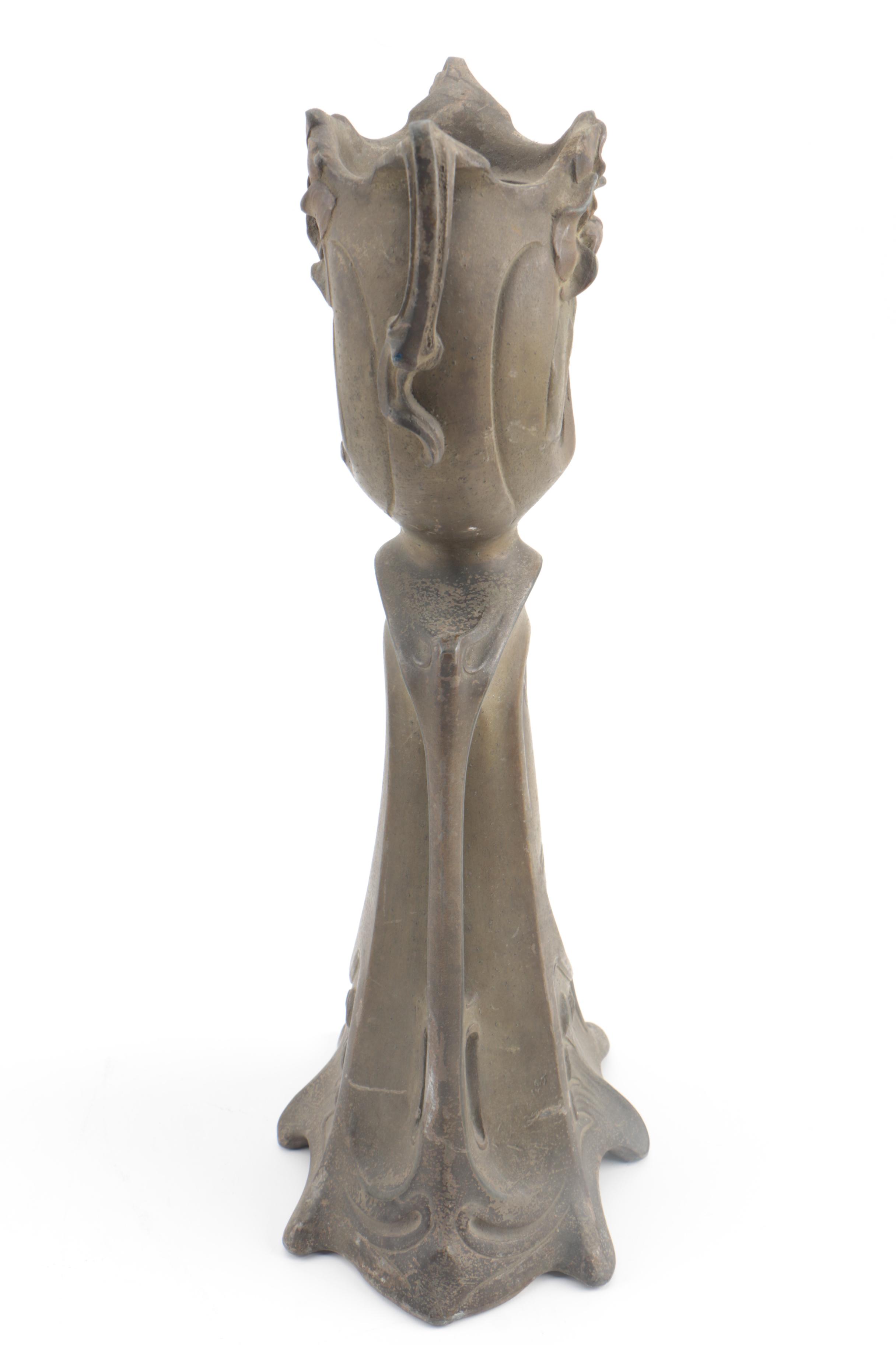 Art Nouveau Cast Metal Vase with Handles
