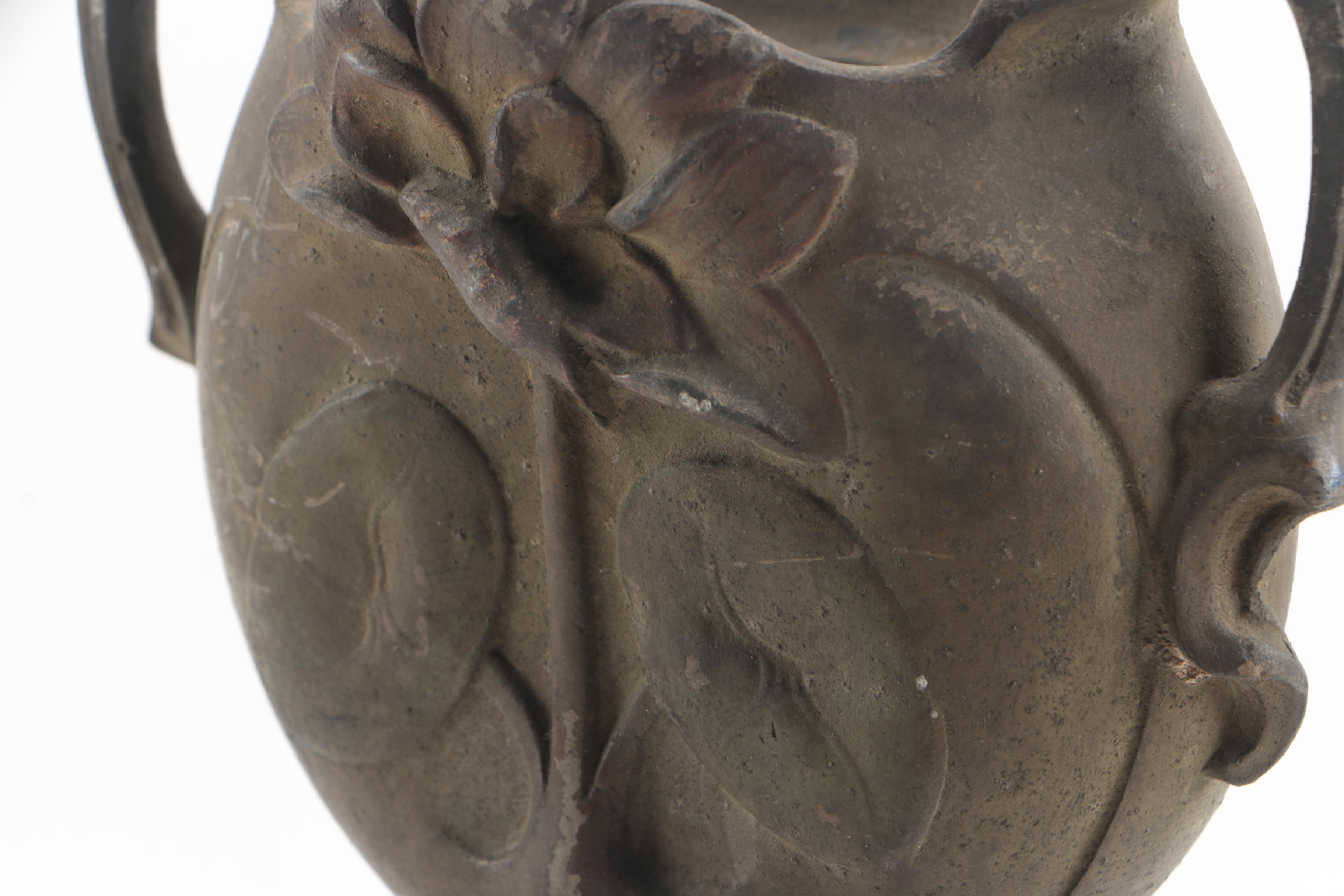 Art Nouveau Cast Metal Vase with Handles