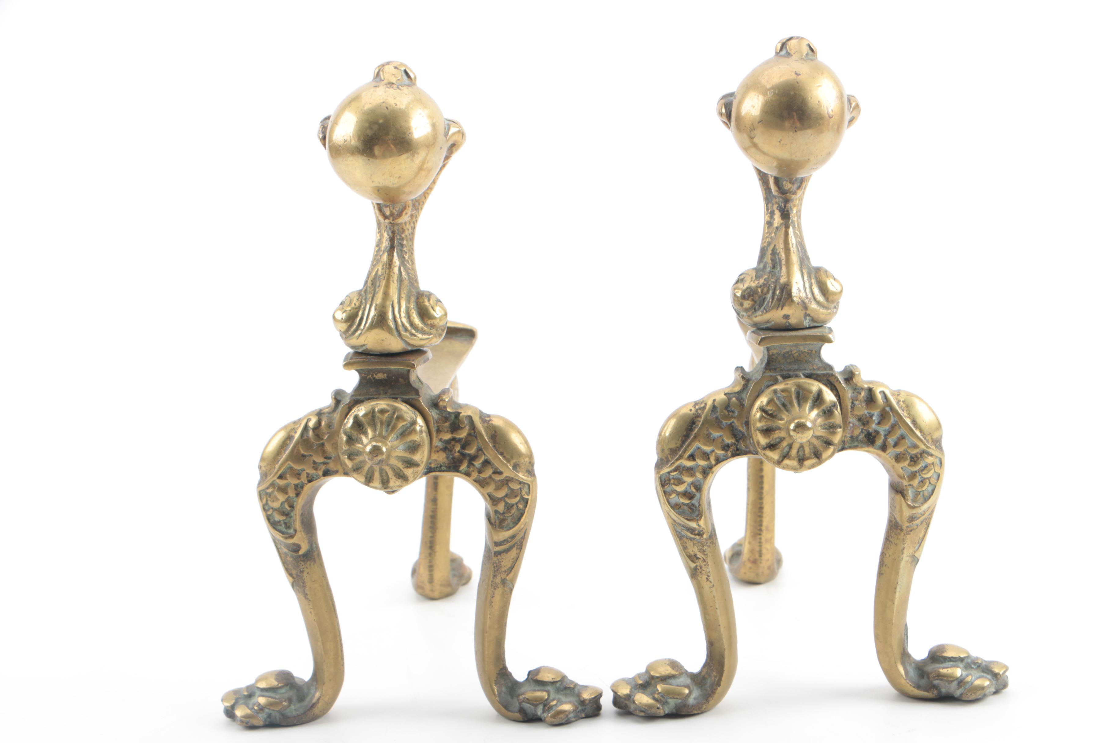 Vintage Brass Footed Andirons with Claw and Ball Motif