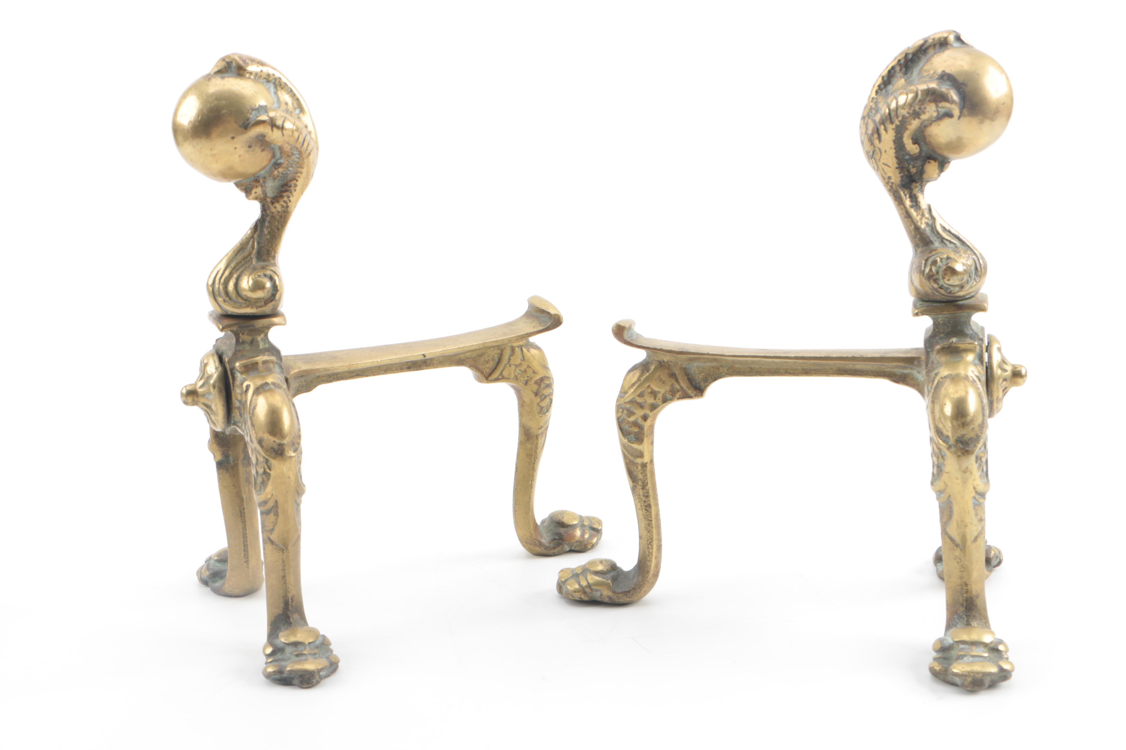 Vintage Brass Footed Andirons with Claw and Ball Motif