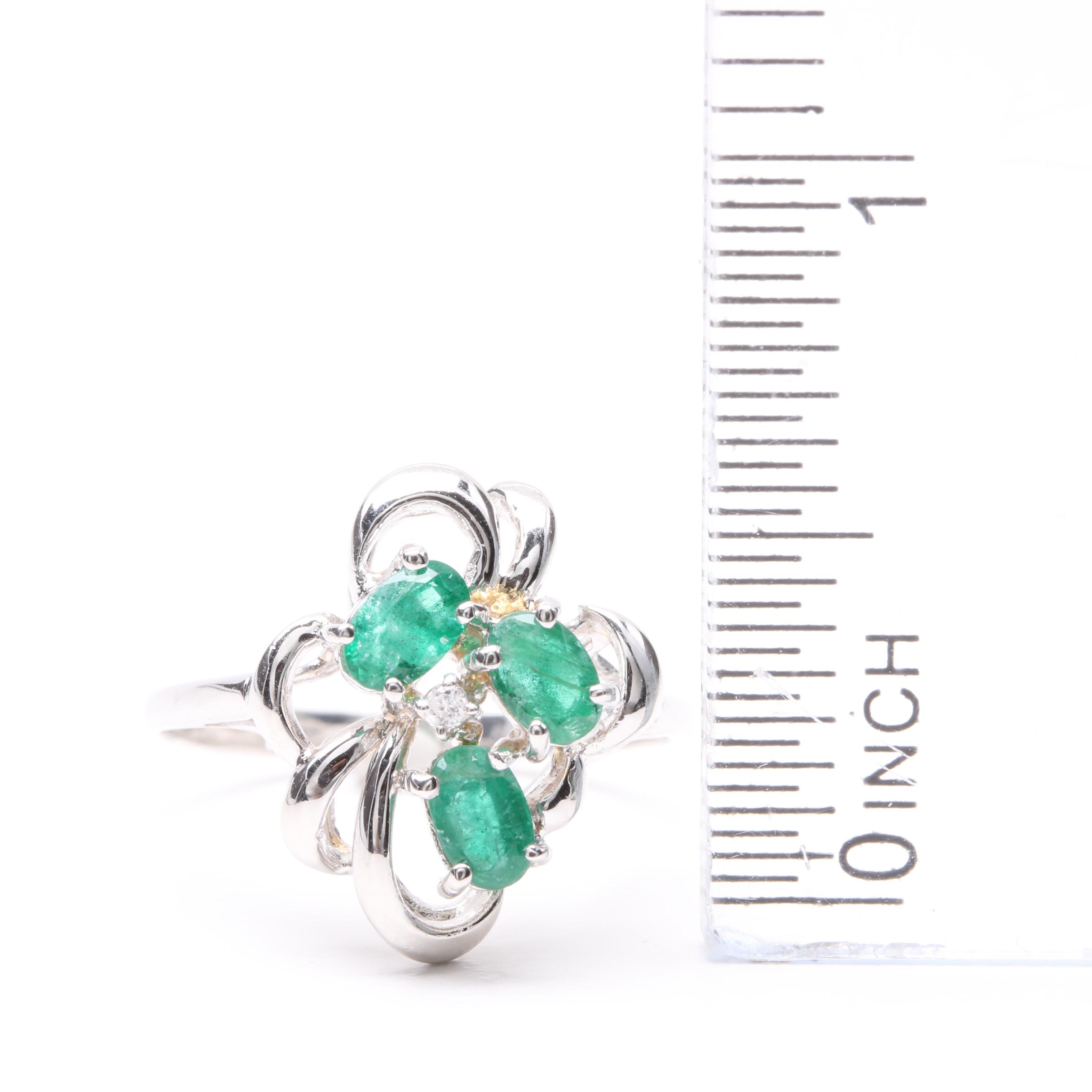 14K White Gold Emerald and Diamond Ring