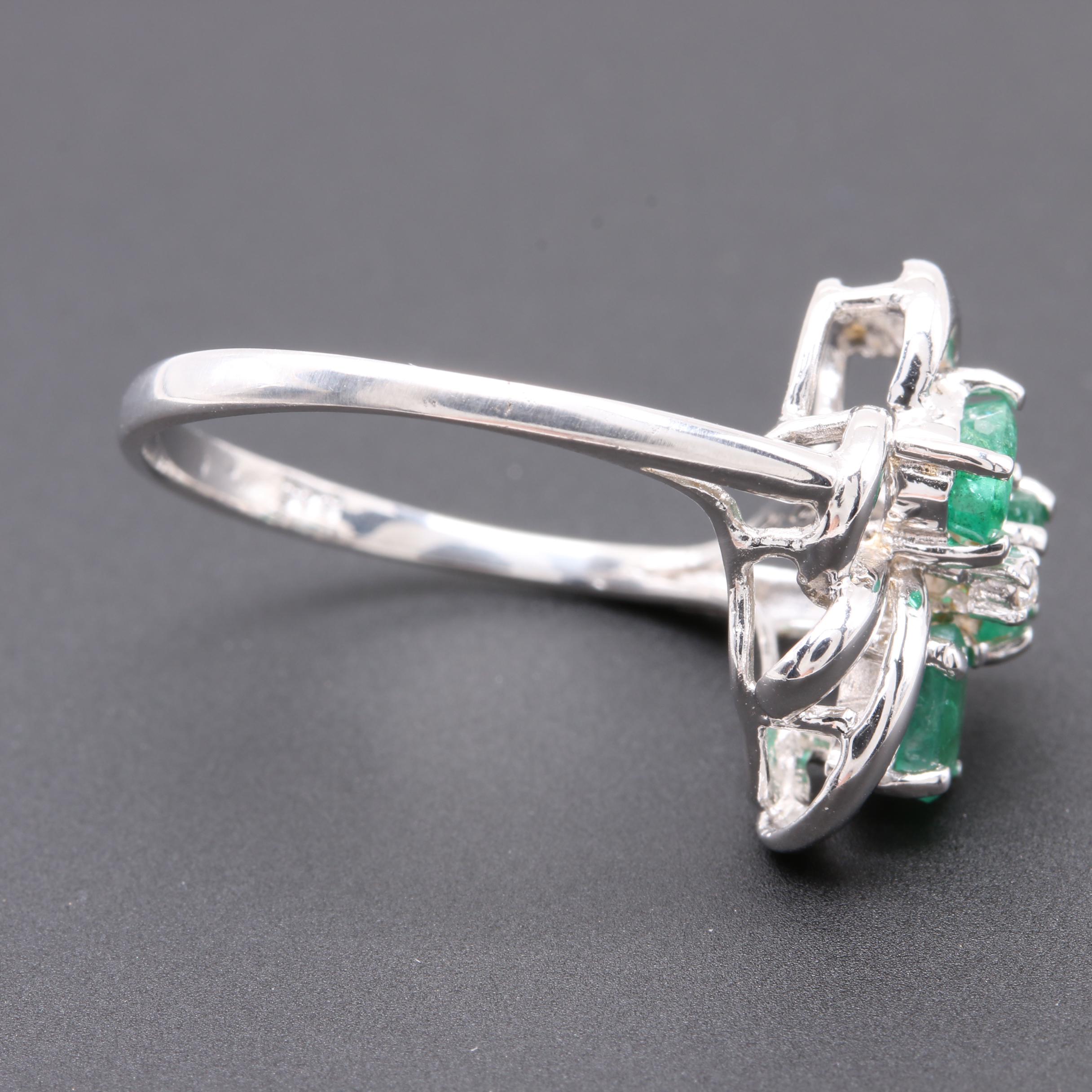 14K White Gold Emerald and Diamond Ring