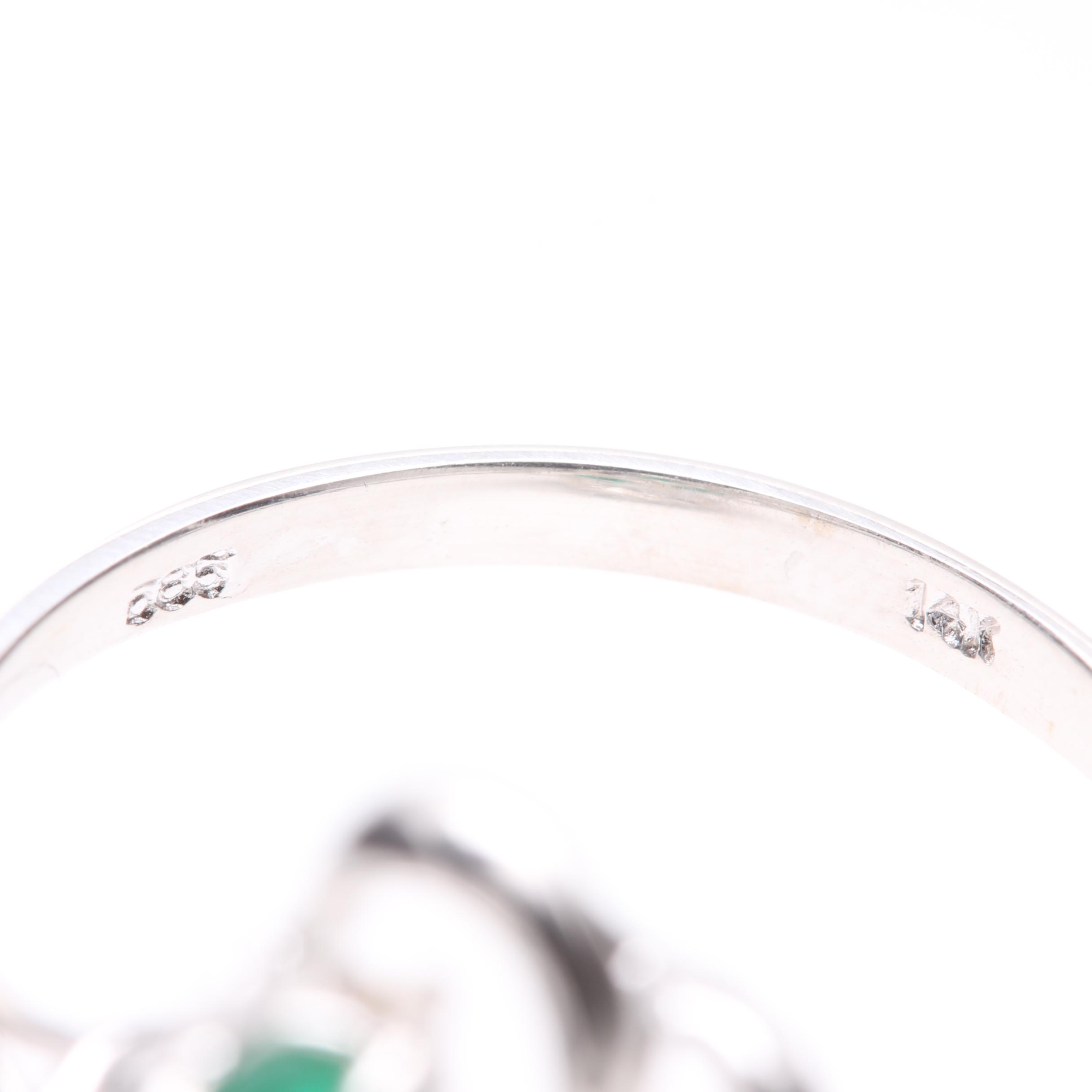 14K White Gold Emerald and Diamond Ring