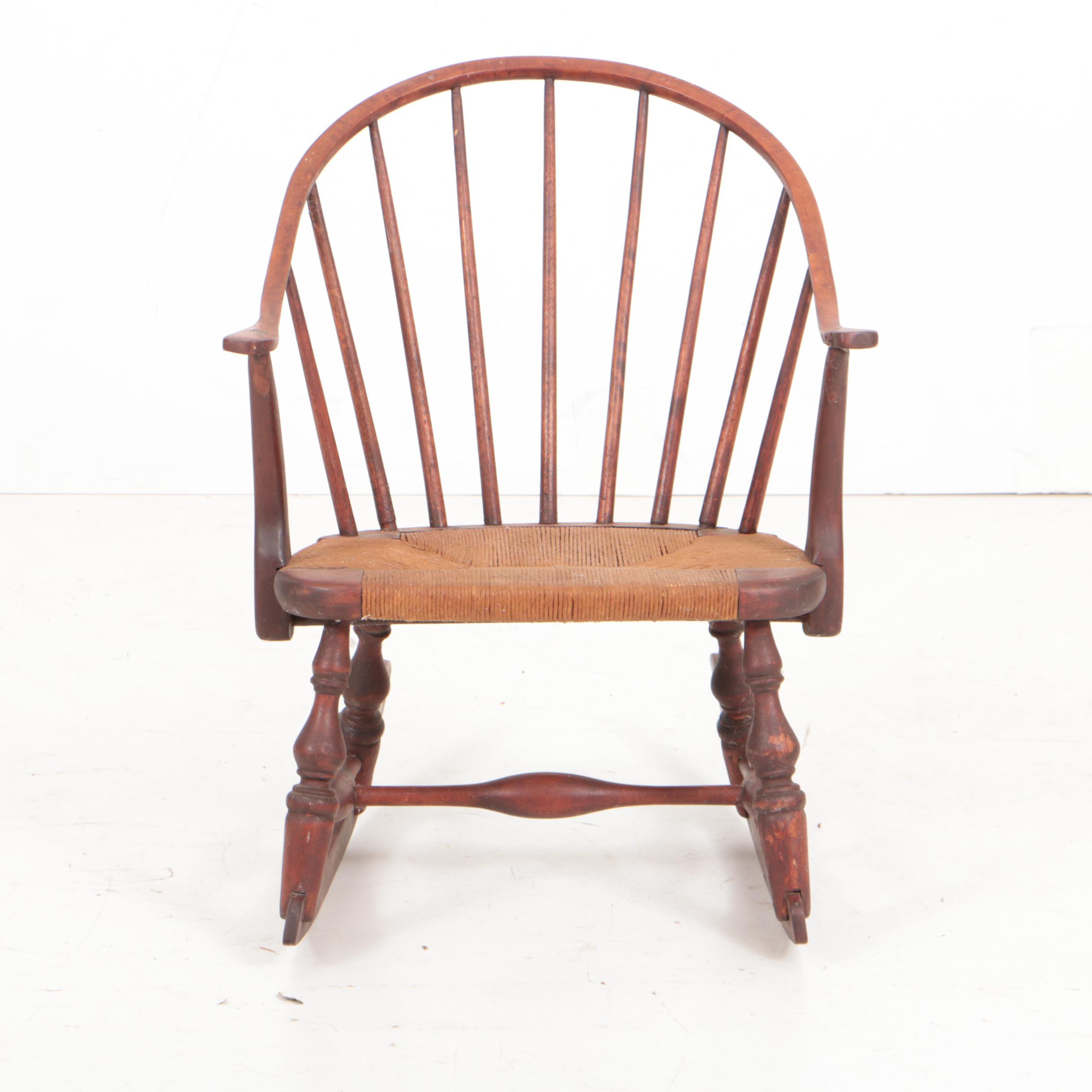 Vintage Windsor Style Child's Rocking Chair in Red Wash