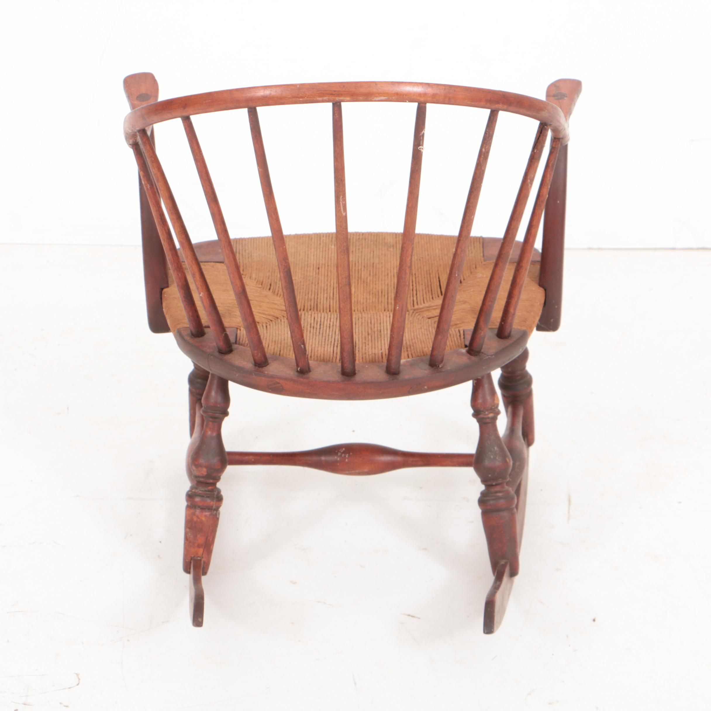 Vintage Windsor Style Child's Rocking Chair in Red Wash