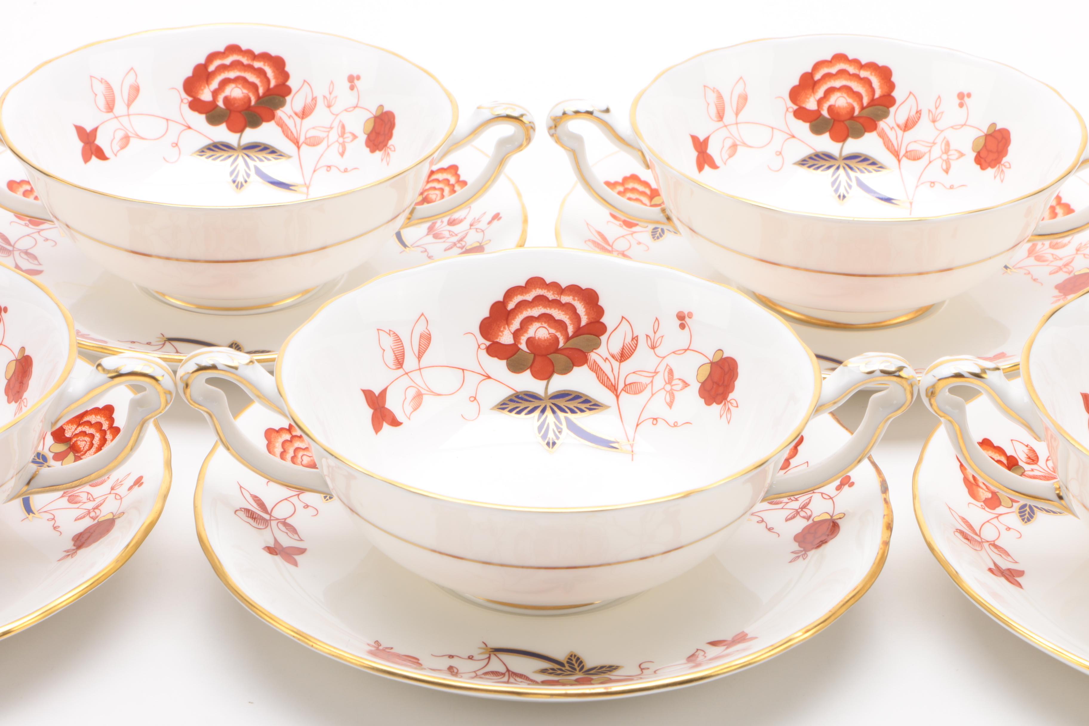 Royal Crown Derby "Bali" Cream Soup Bowls and Saucers Circa 1975 - 1992