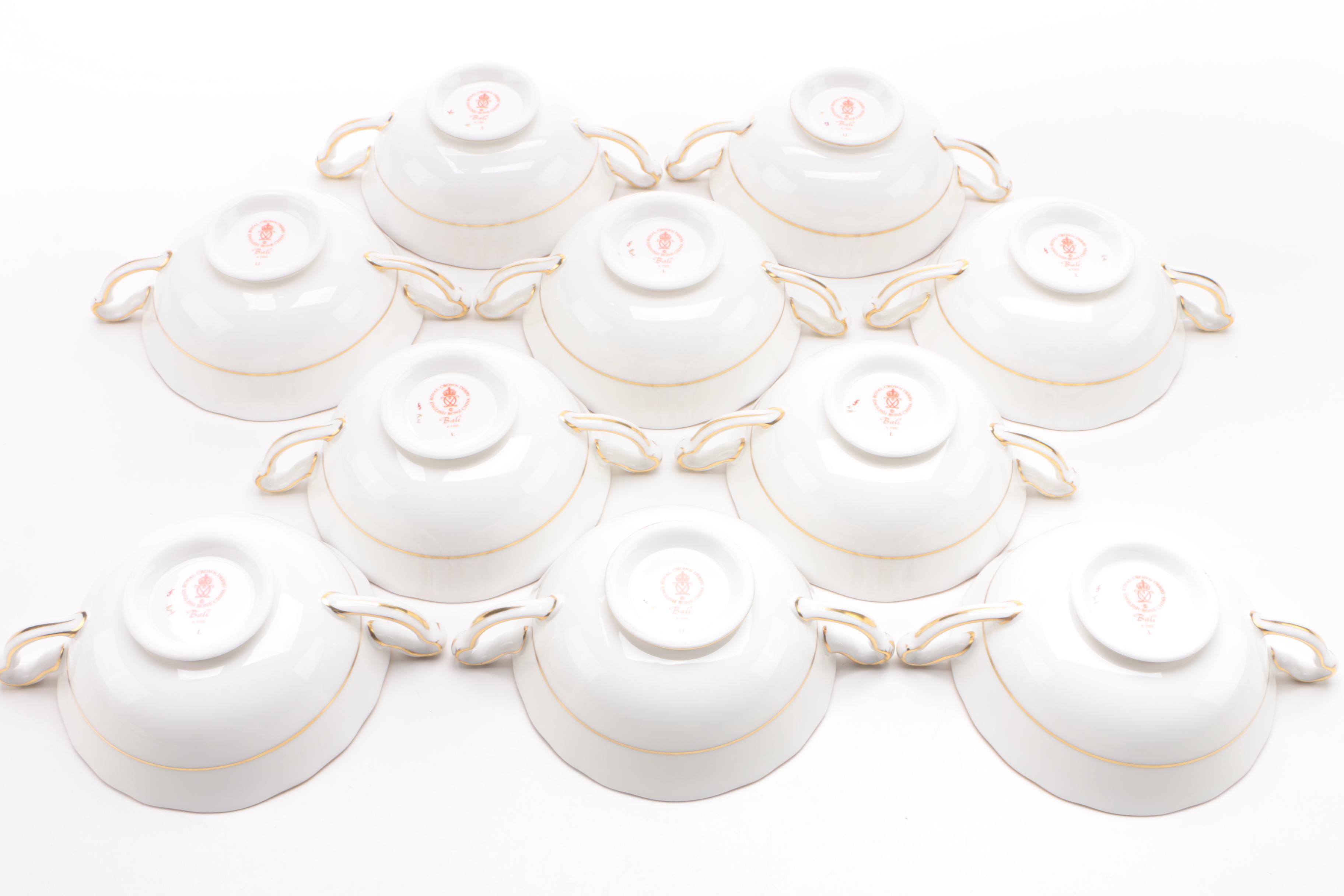 Royal Crown Derby "Bali" Cream Soup Bowls and Saucers Circa 1975 - 1992